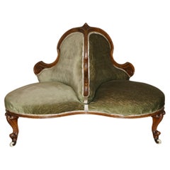 STUNNING ANTIQUE ViCTORIAN 1880 CONVERSATION "TETE A TETE" SOFA BENCH CHAIR