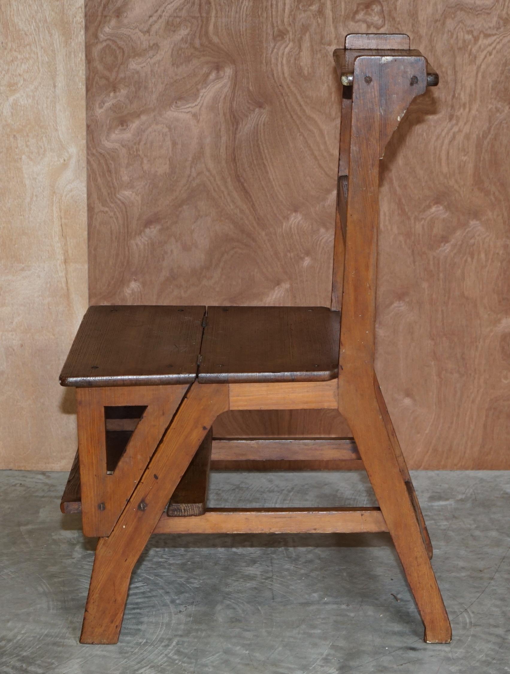 Stunning Antique Victorian 1880 English Oak Library Steps Metamorphic Chair 4