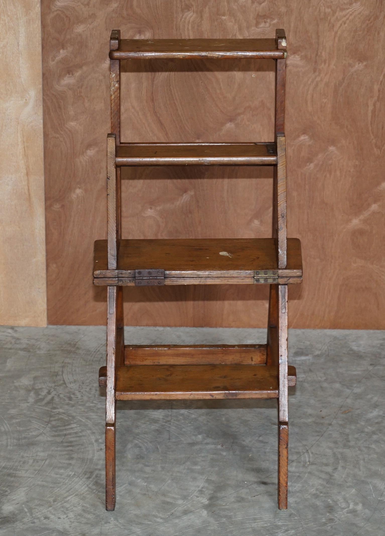 Stunning Antique Victorian 1880 English Oak Library Steps Metamorphic Chair 6
