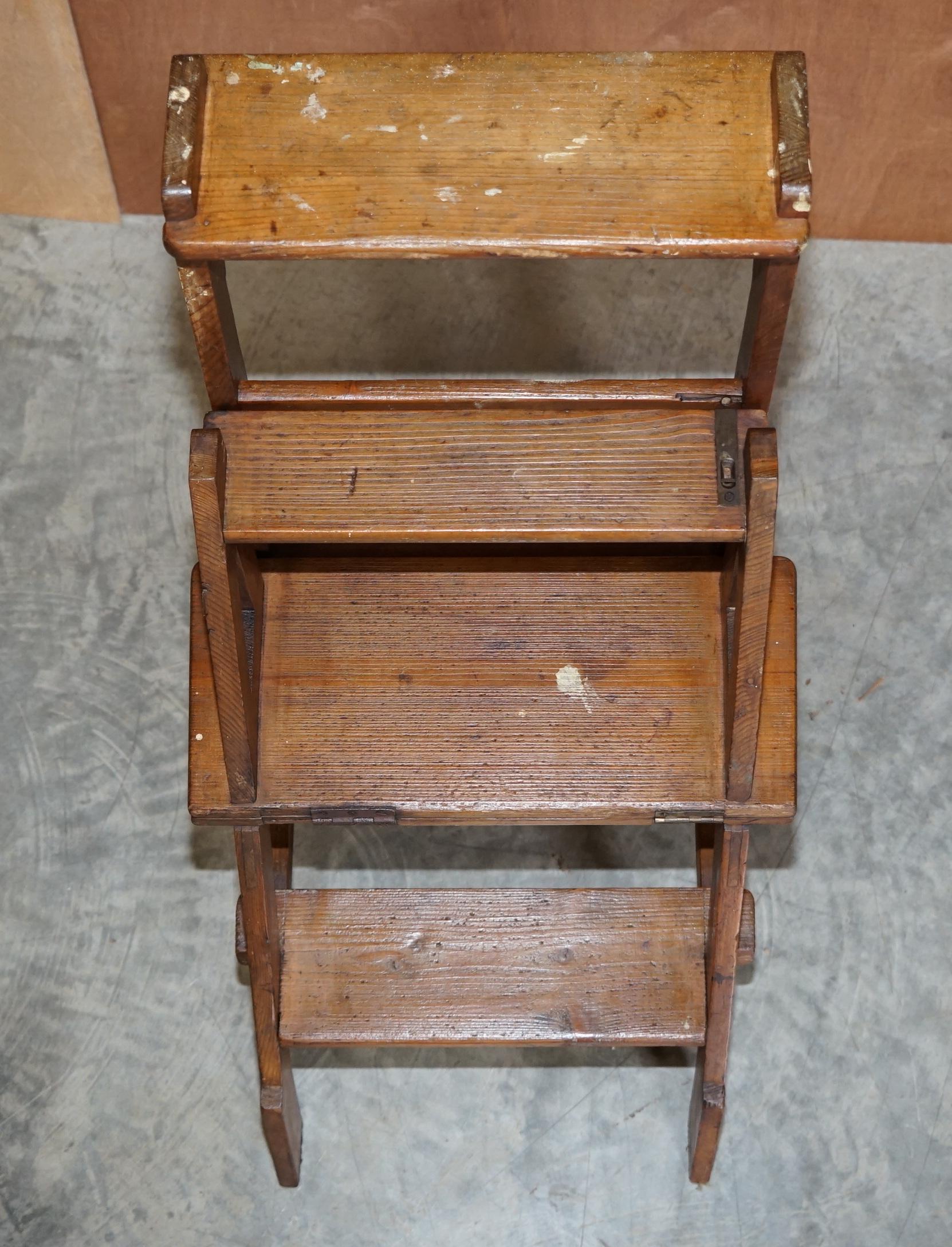 Stunning Antique Victorian 1880 English Oak Library Steps Metamorphic Chair 7