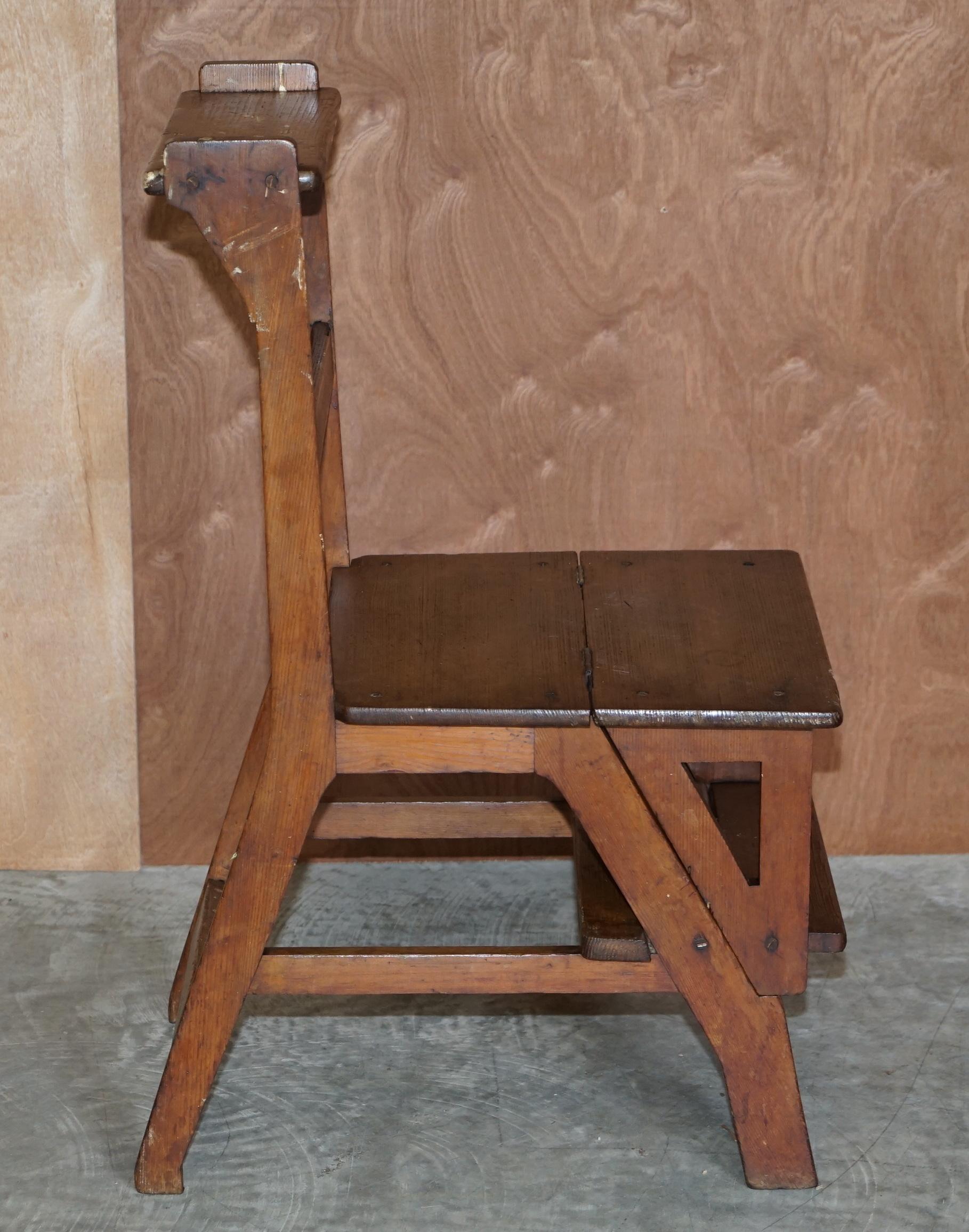 Stunning Antique Victorian 1880 English Oak Library Steps Metamorphic Chair 1