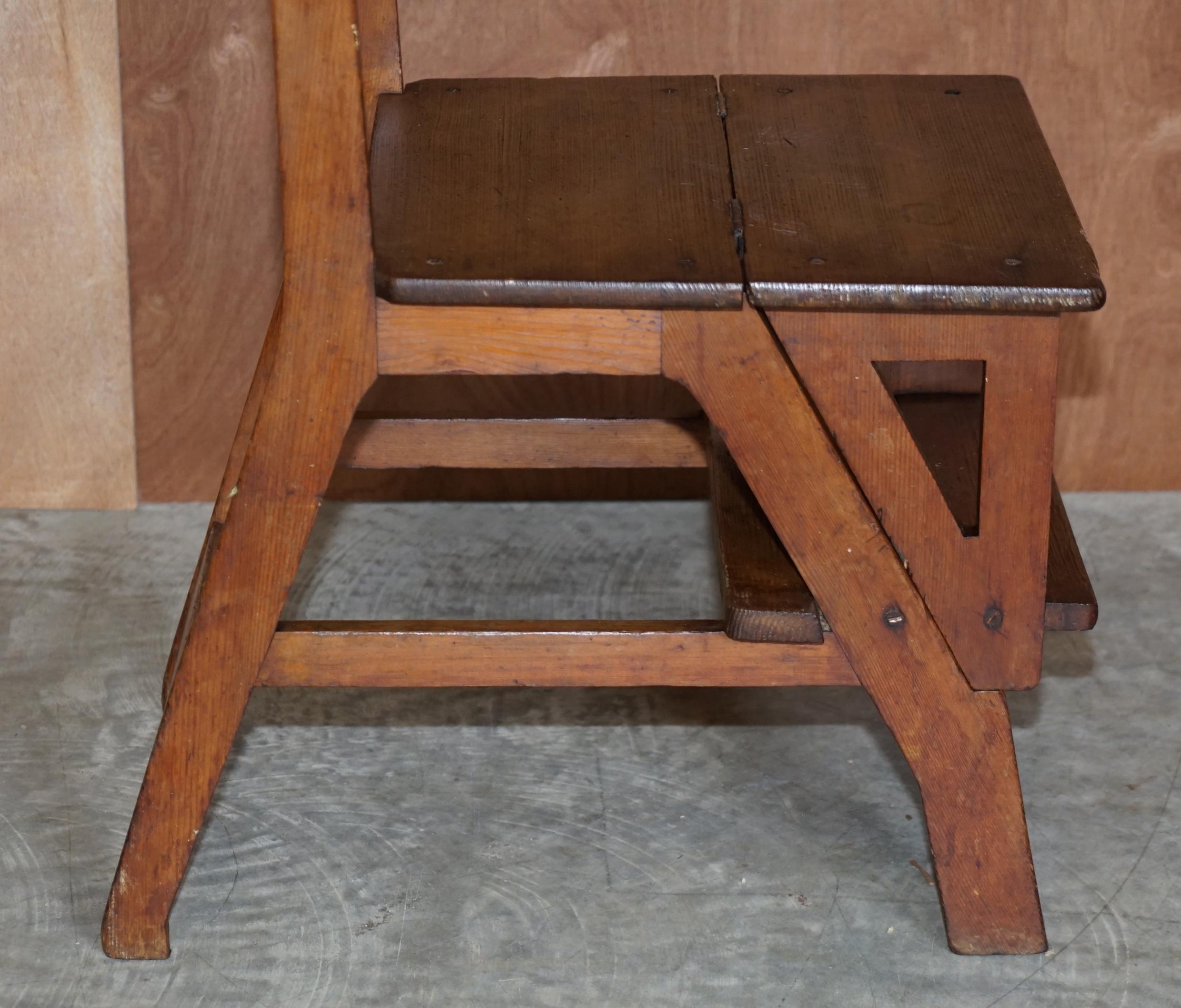 Stunning Antique Victorian 1880 English Oak Library Steps Metamorphic Chair 2