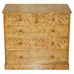 STUNNING ANTiQUE VICTORIAN 1880 SATIN BIRCH HOLLAND & SON'S CHEST OF DRAWERS