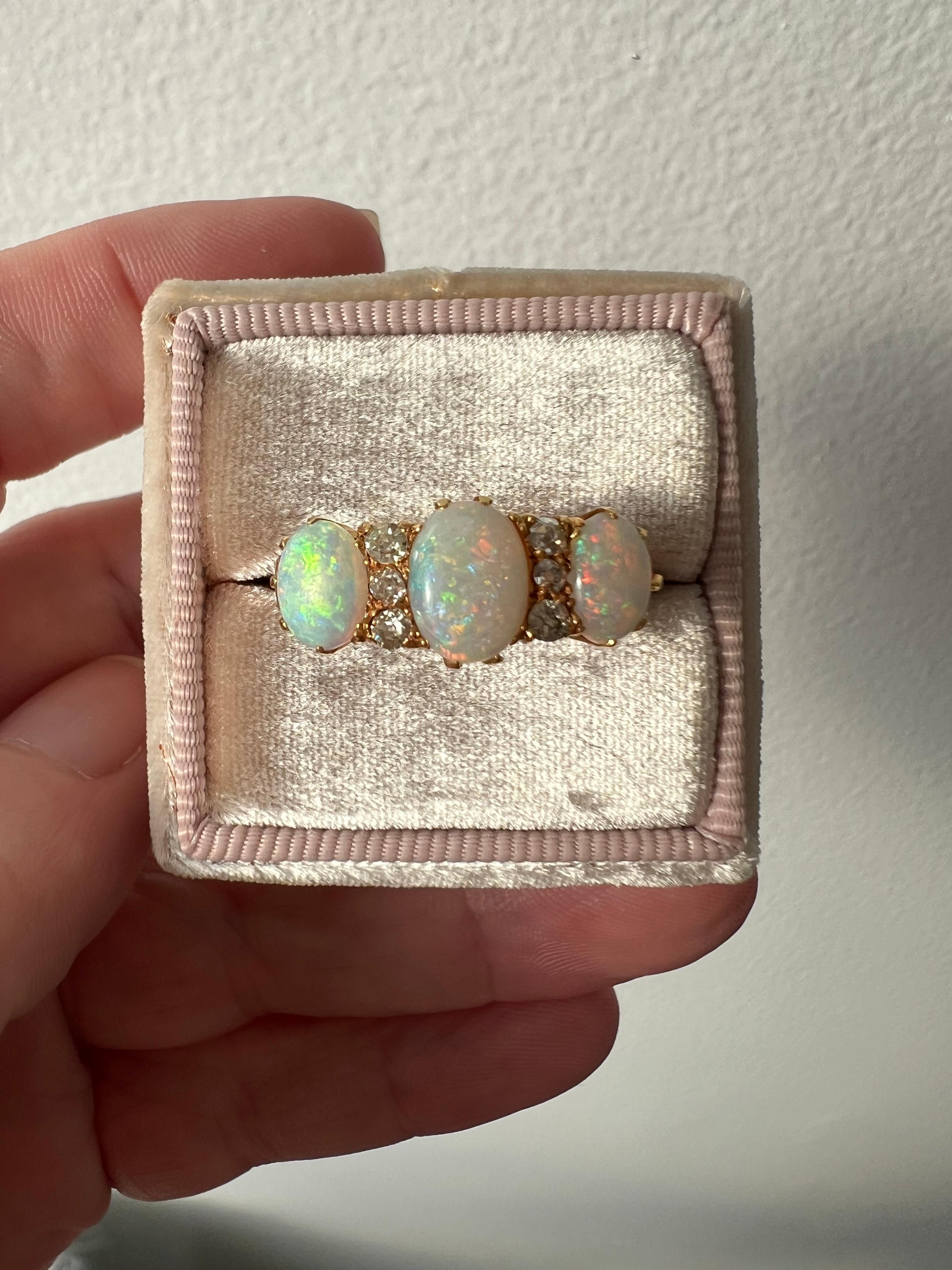 Stunning Antique Victorian 18K Yellow Gold Opal and Diamond Wedding Band Ring. 1