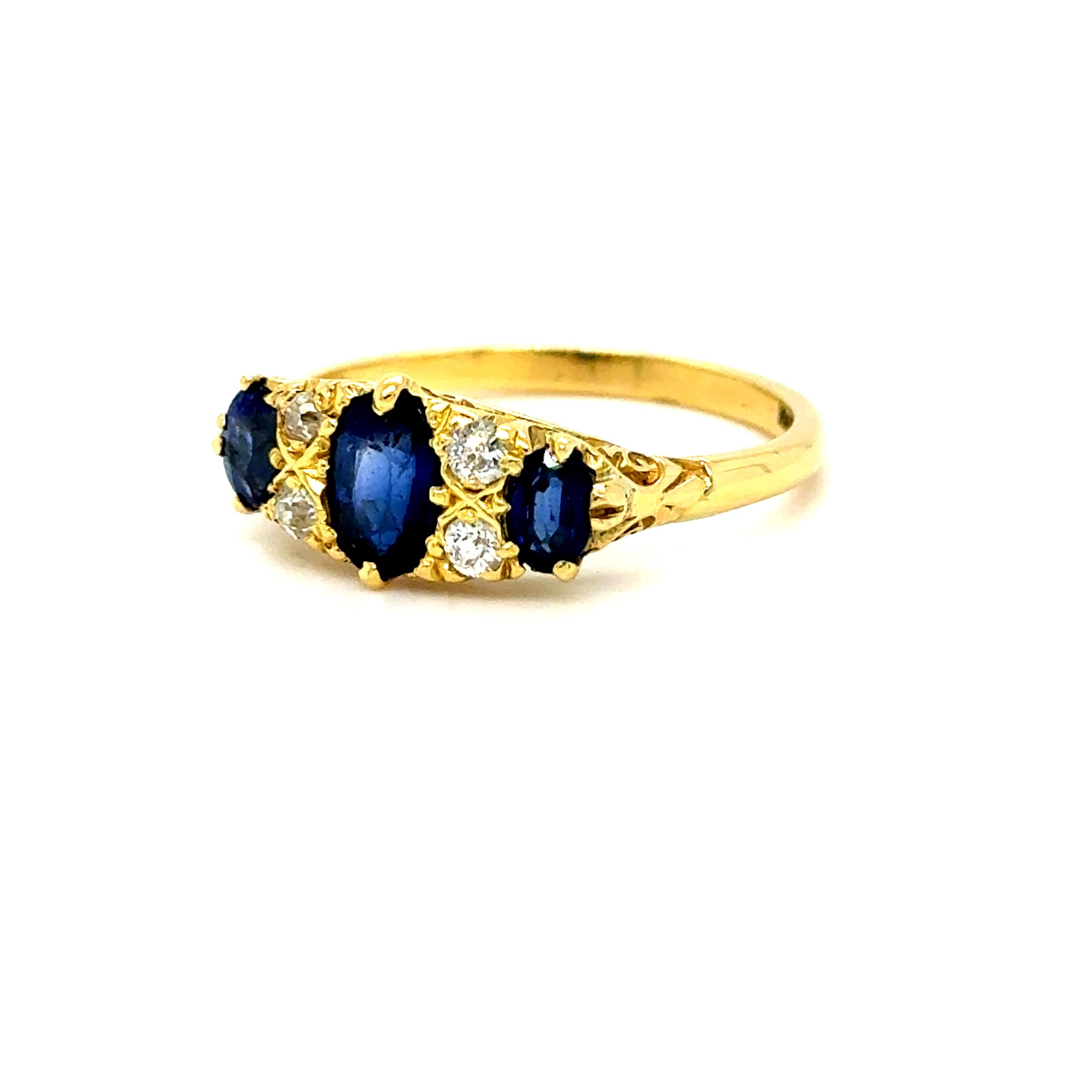 Victorien tardif Superbe bague de mariage victorienne ancienne en or jaune 18 carats avec saphir et diamant. en vente