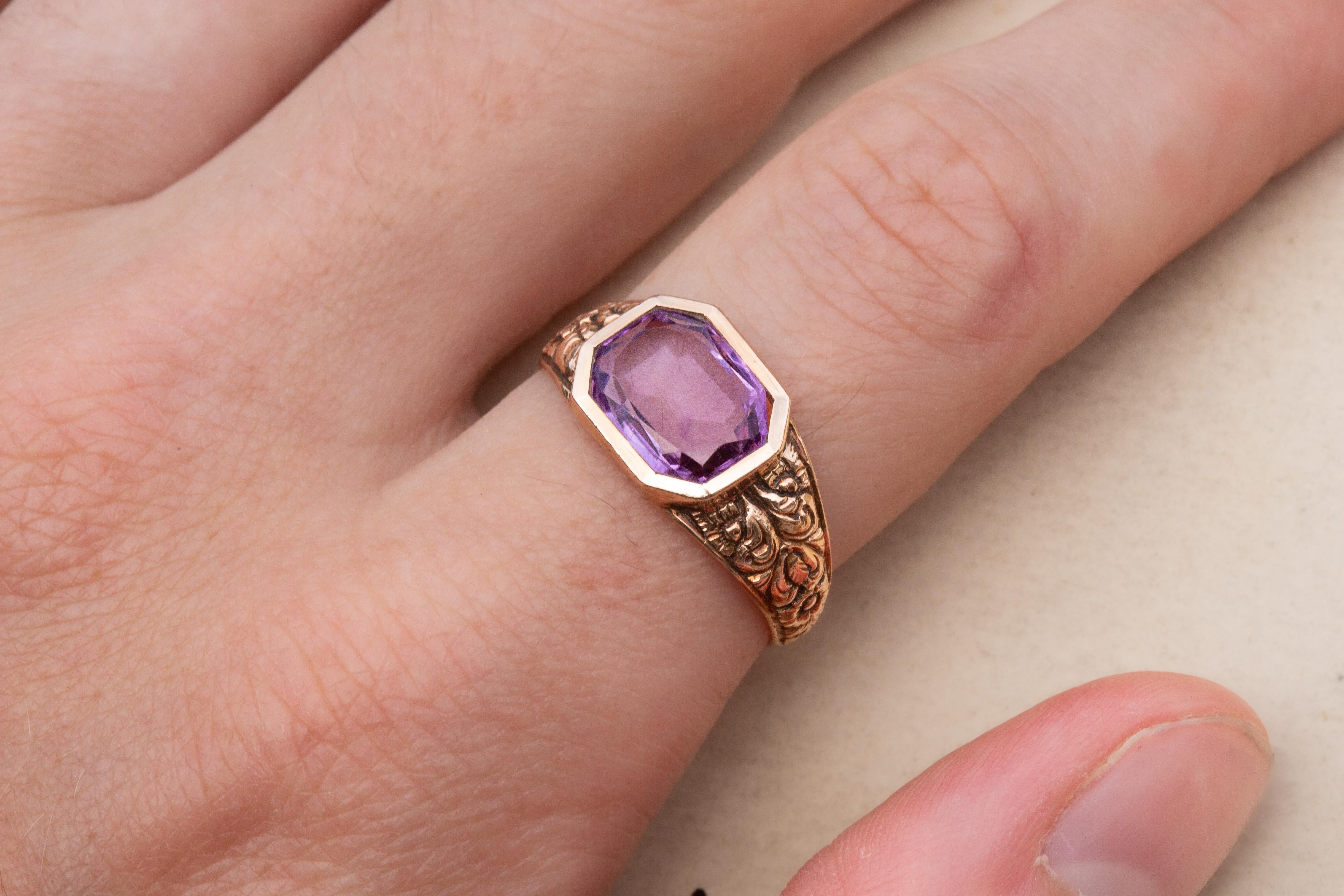 Stunning Antique Victorian 19th Century 14k Gold and Amethyst Ring 6
