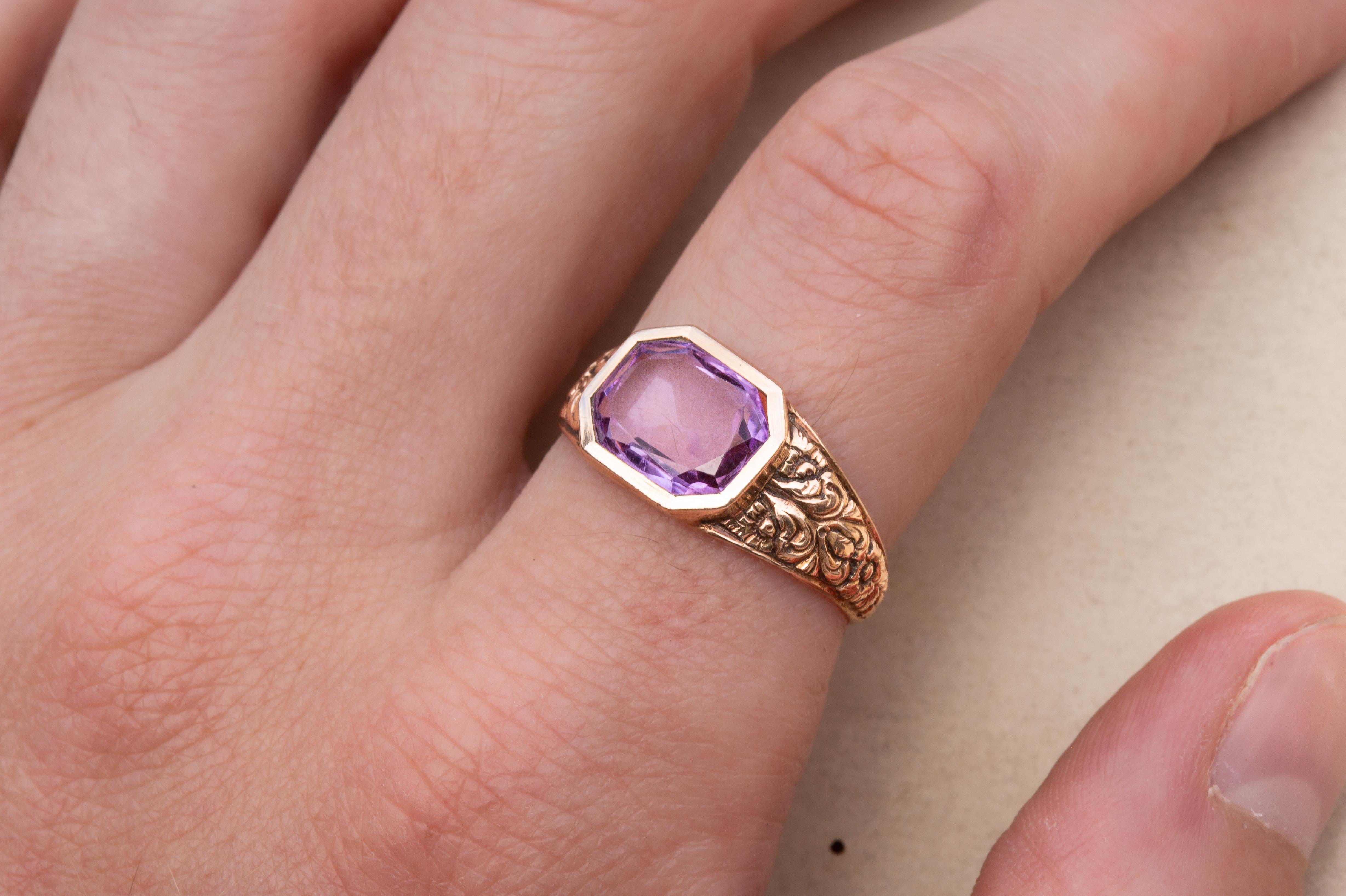 Stunning Antique Victorian 19th Century 14k Gold and Amethyst Ring 7