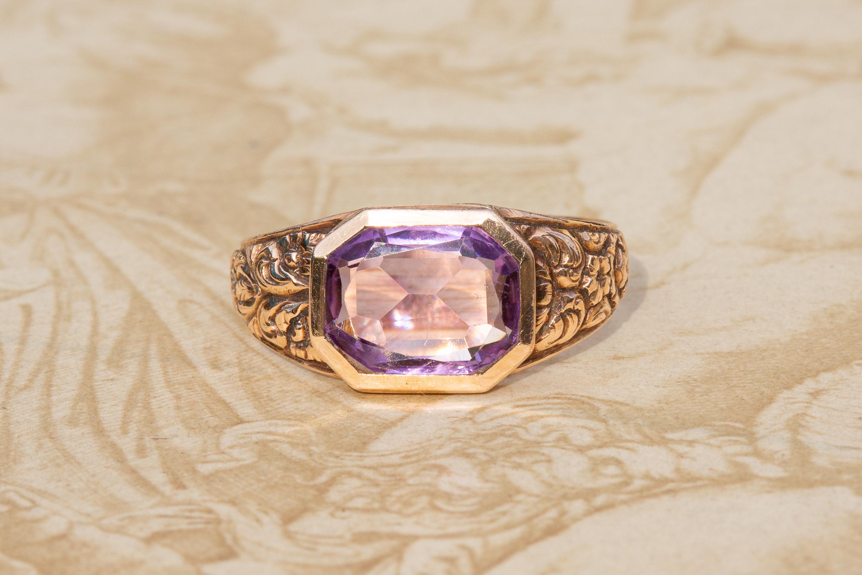 Stunning Antique Victorian 19th Century 14k Gold and Amethyst Ring 1