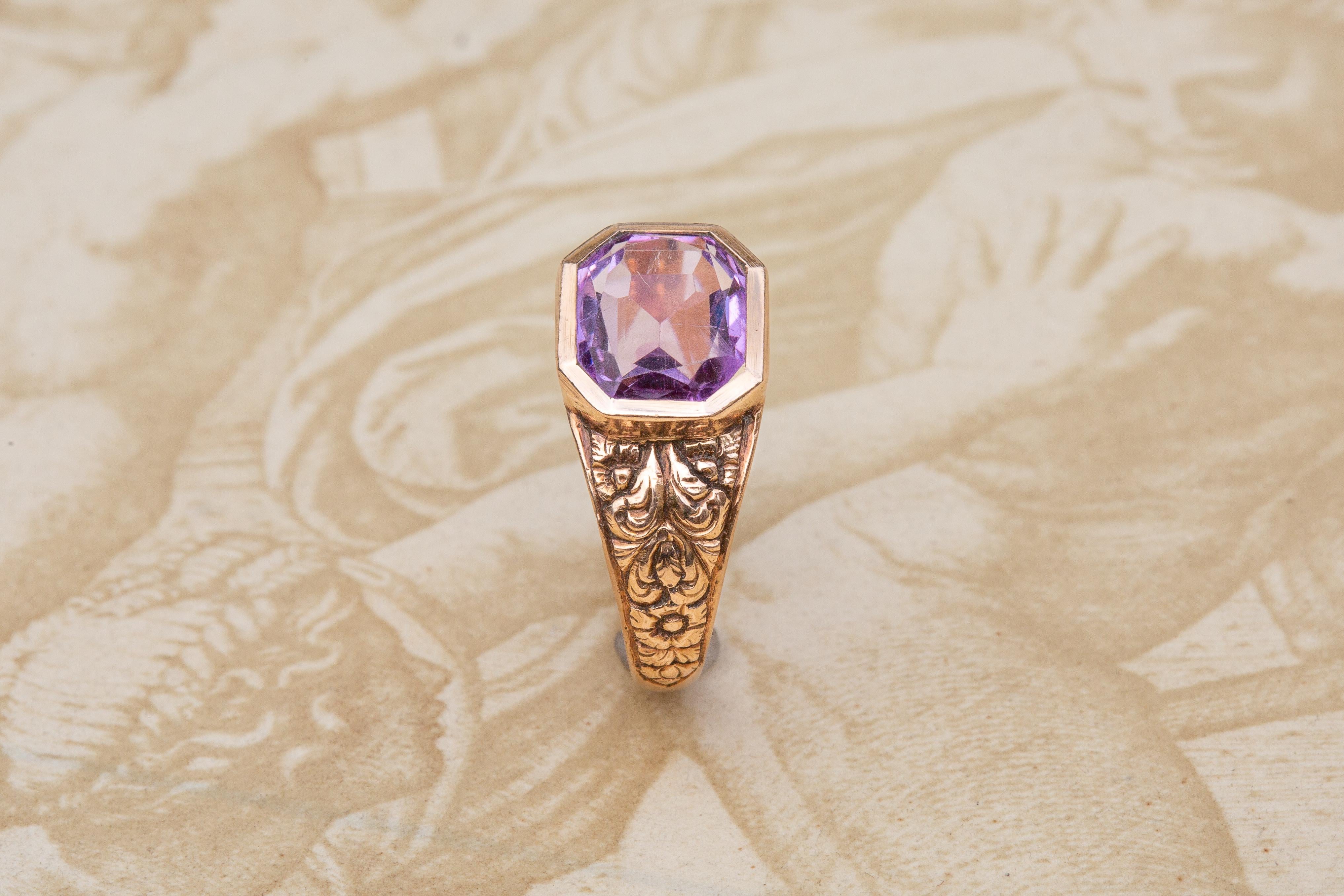 Stunning Antique Victorian 19th Century 14k Gold and Amethyst Ring 3