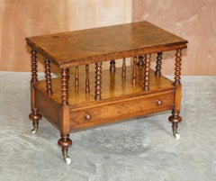 Stunning Antique Victorian Burr Walnut Whatnot Canterbury Magazine Rack Table