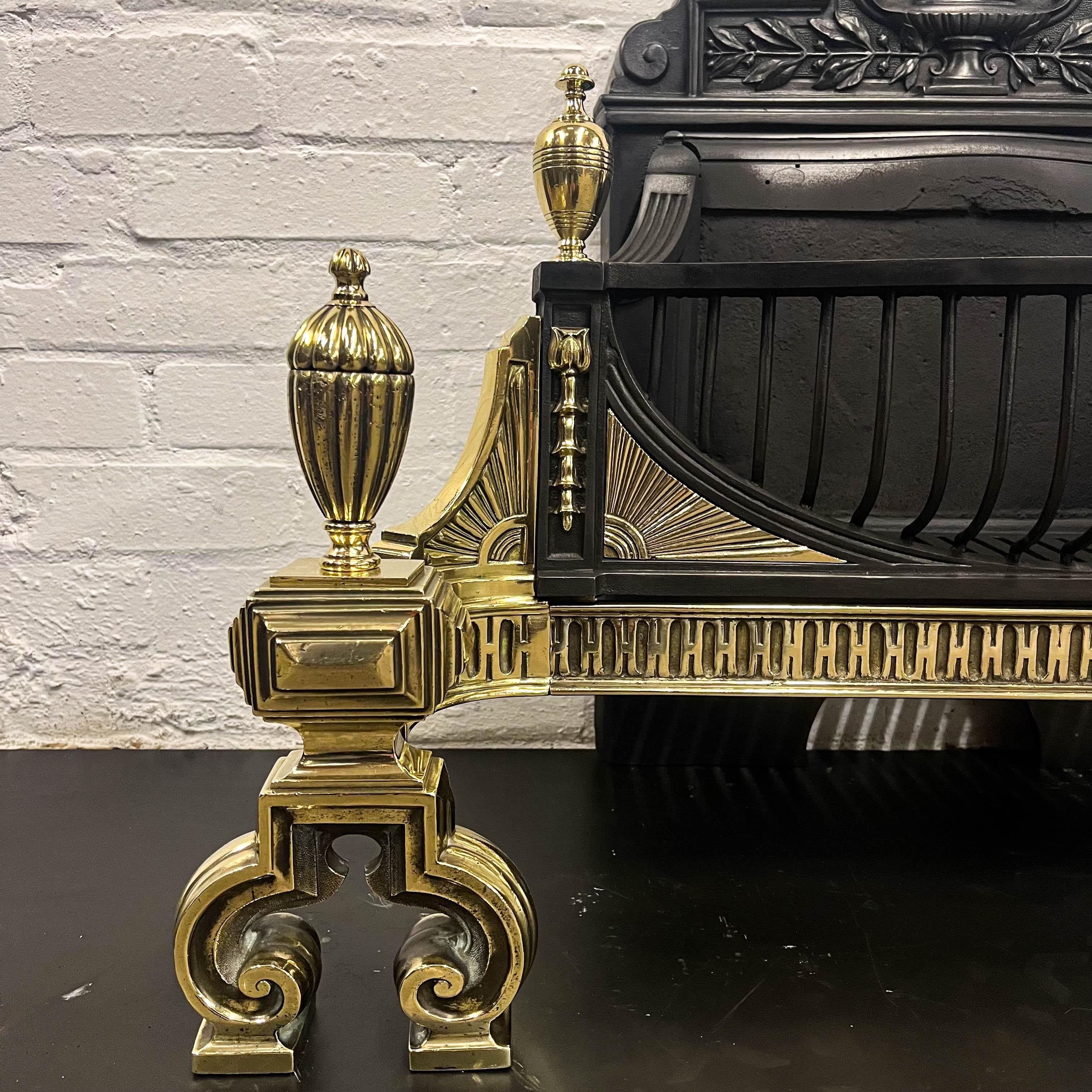 Stunning Antique Victorian Cast Iron and Brass Fire Basket For Sale 1