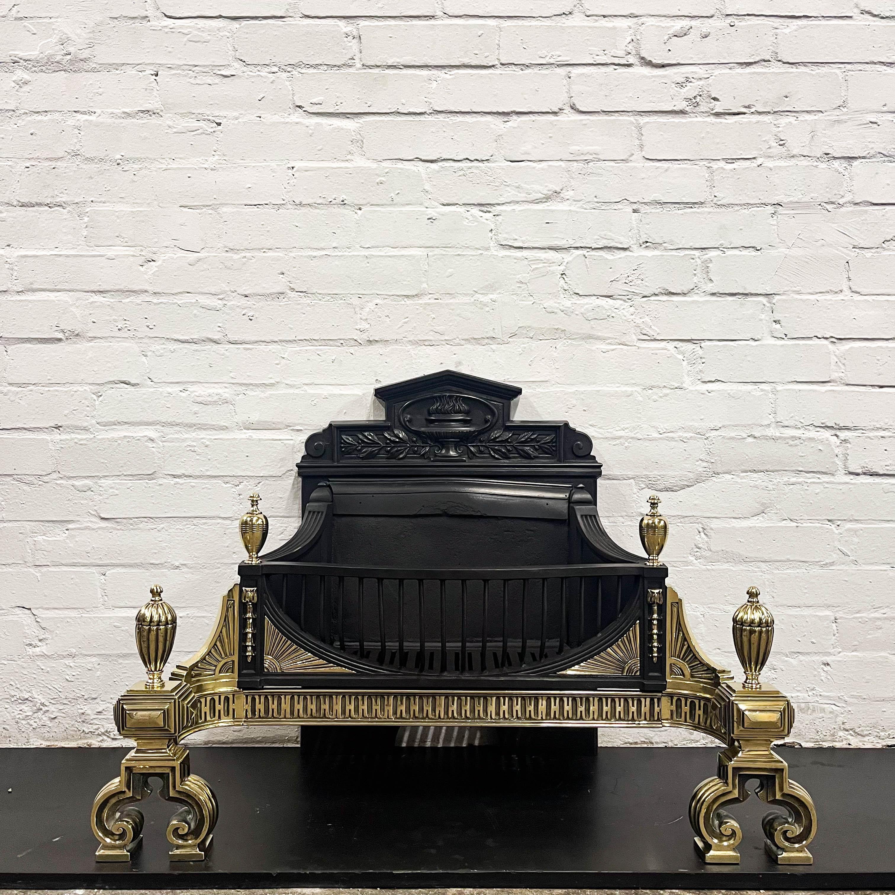 Stunning Antique Victorian Cast Iron and Brass Fire Basket For Sale 3