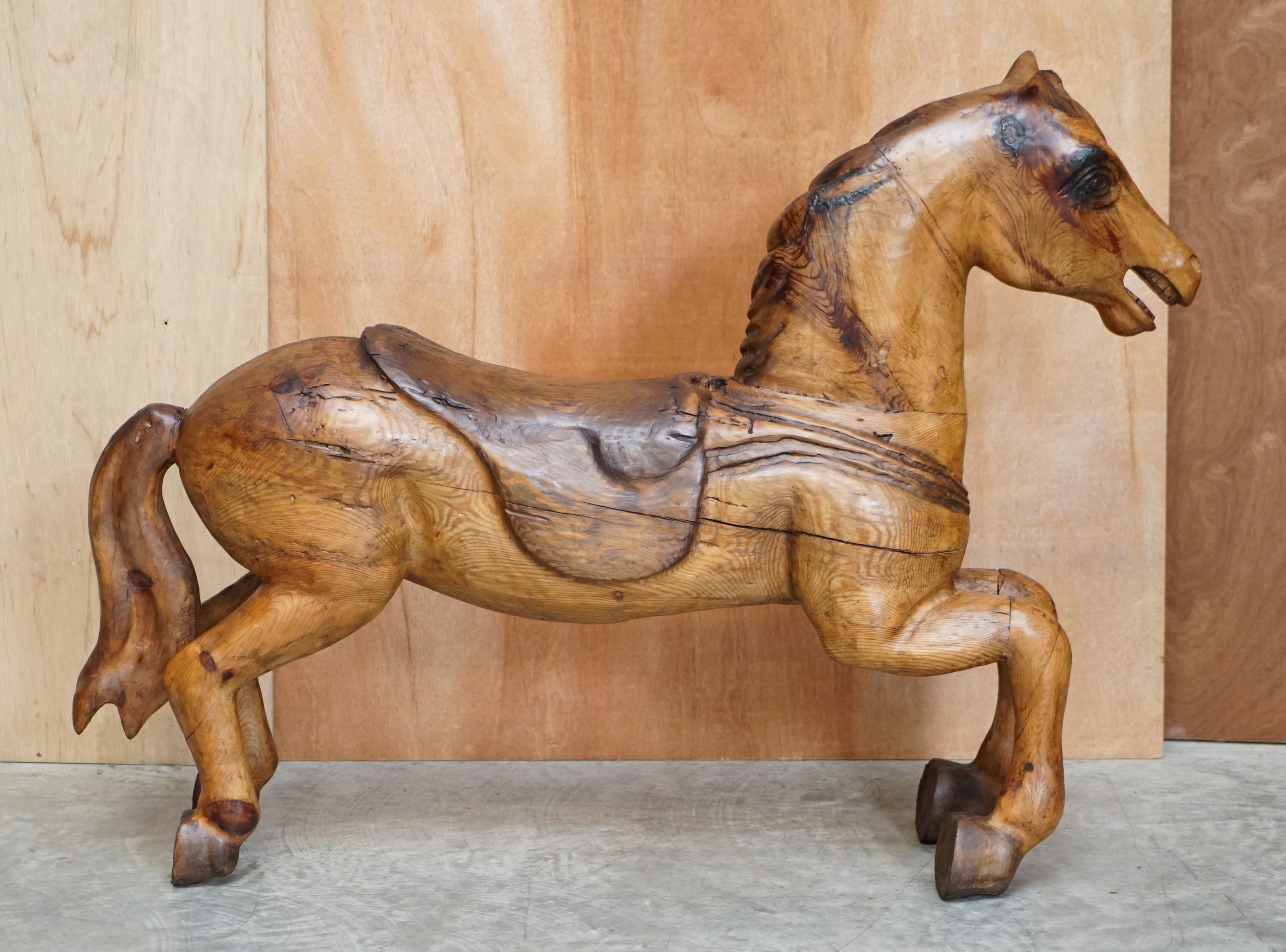 Atemberaubende antike viktorianische um 1880 Krug Kiefer Karussell Pferd Merry Go Runde im Angebot 1