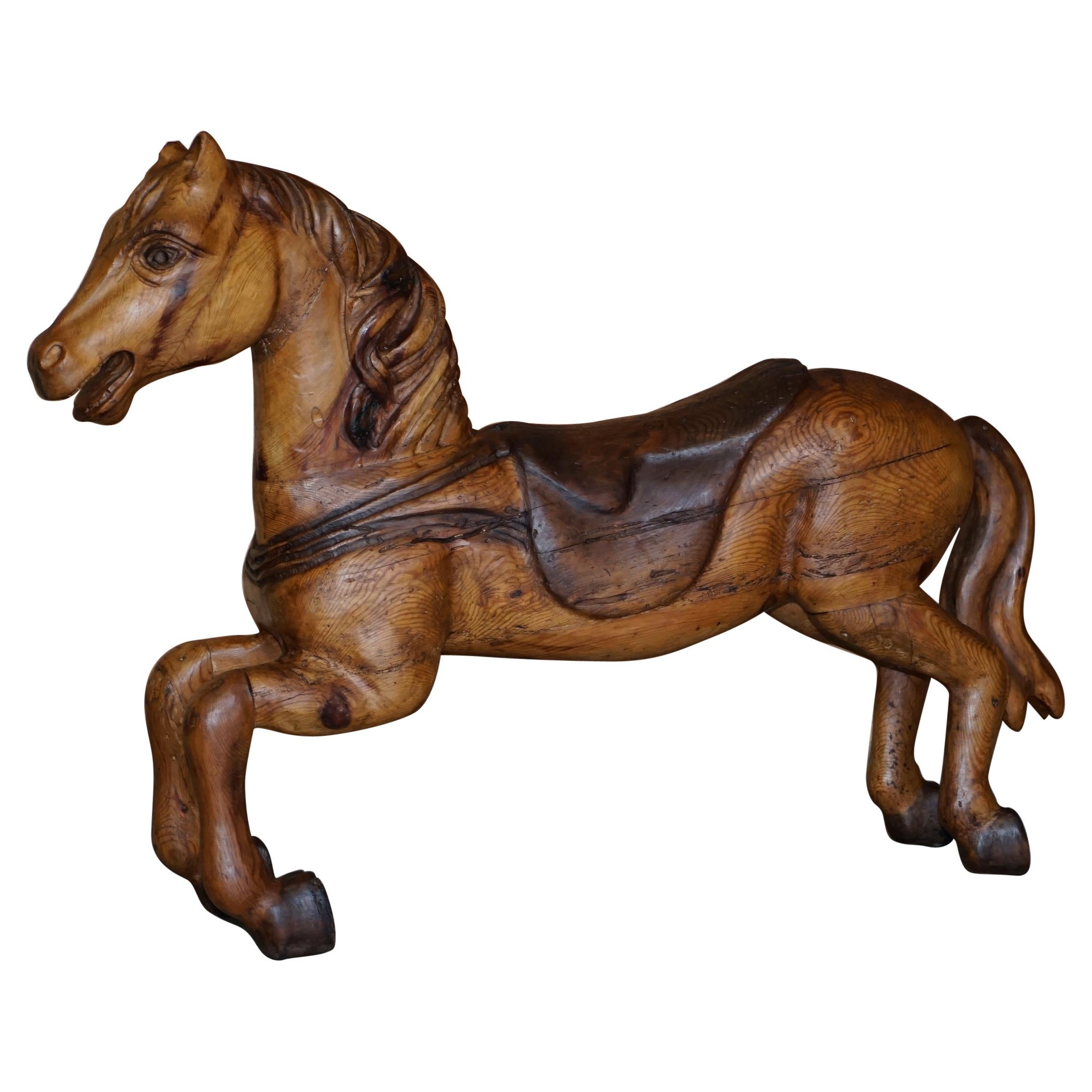 Atemberaubende antike viktorianische um 1880 Krug Kiefer Karussell Pferd Merry Go Runde