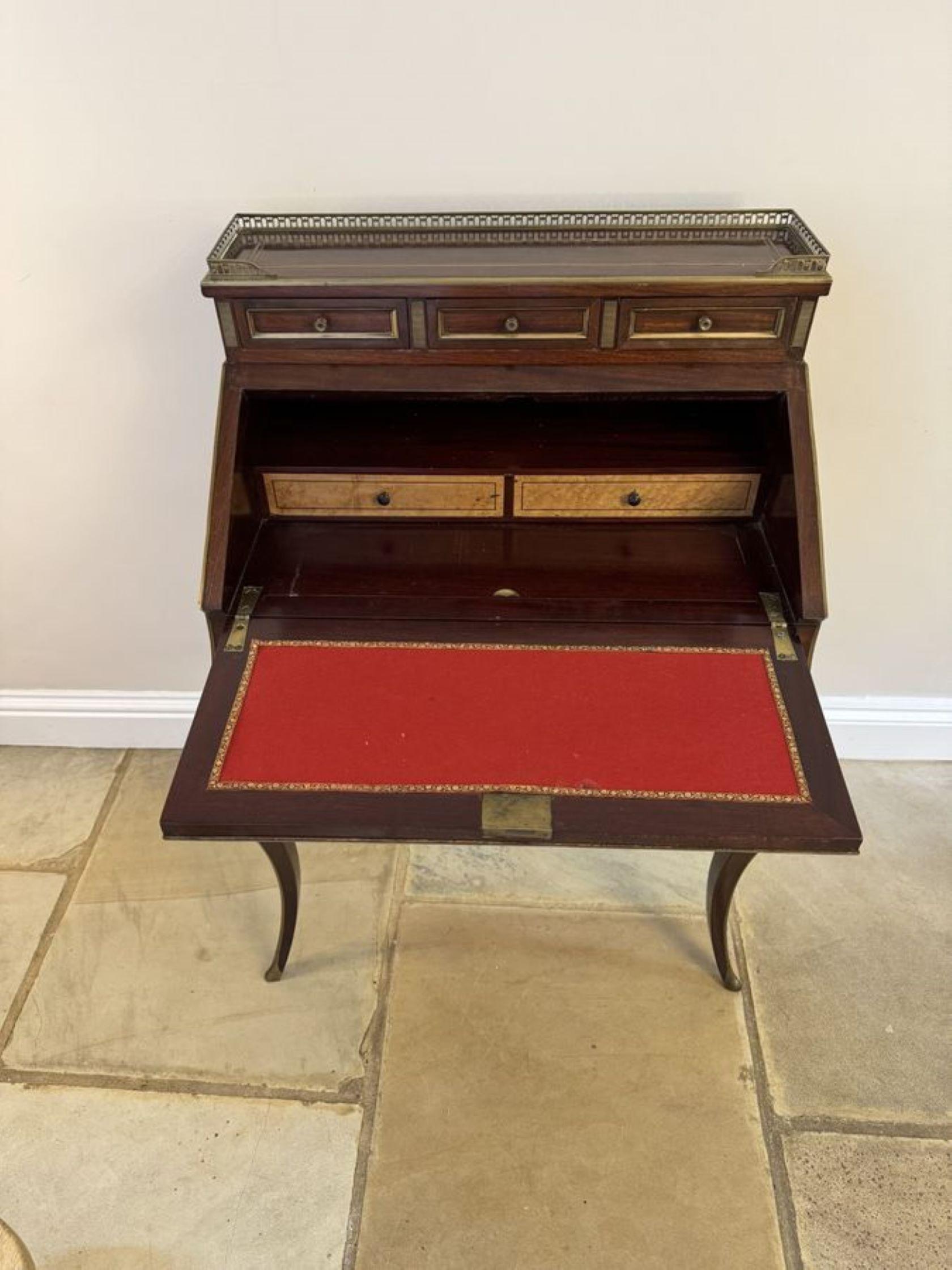 19th Century Stunning antique Victorian French quality rosewood brass inlaid bureau For Sale