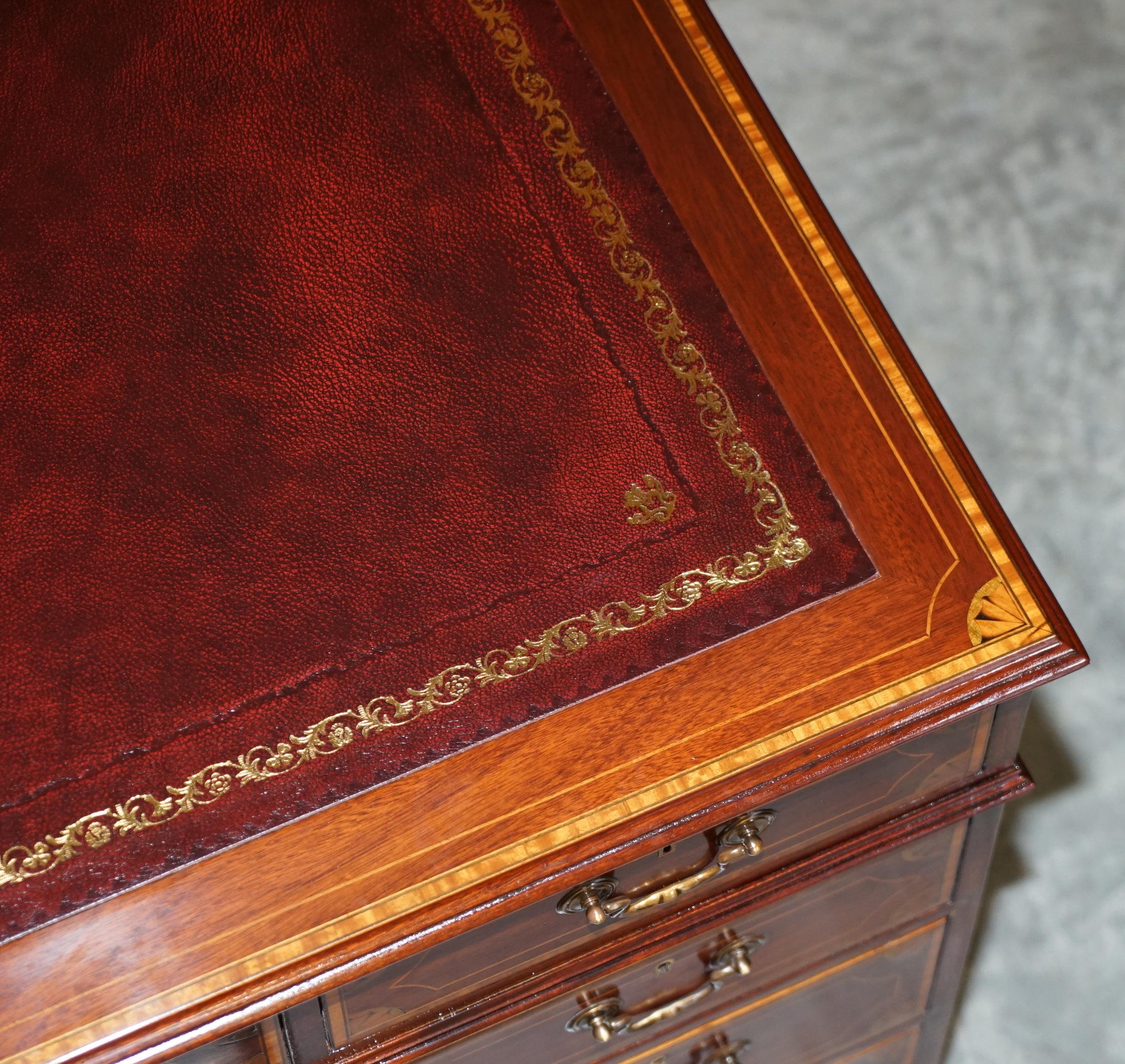 Stunning Antique Victorian Fully Restored Sheraton Revival Desk Oxblood Leather For Sale 6