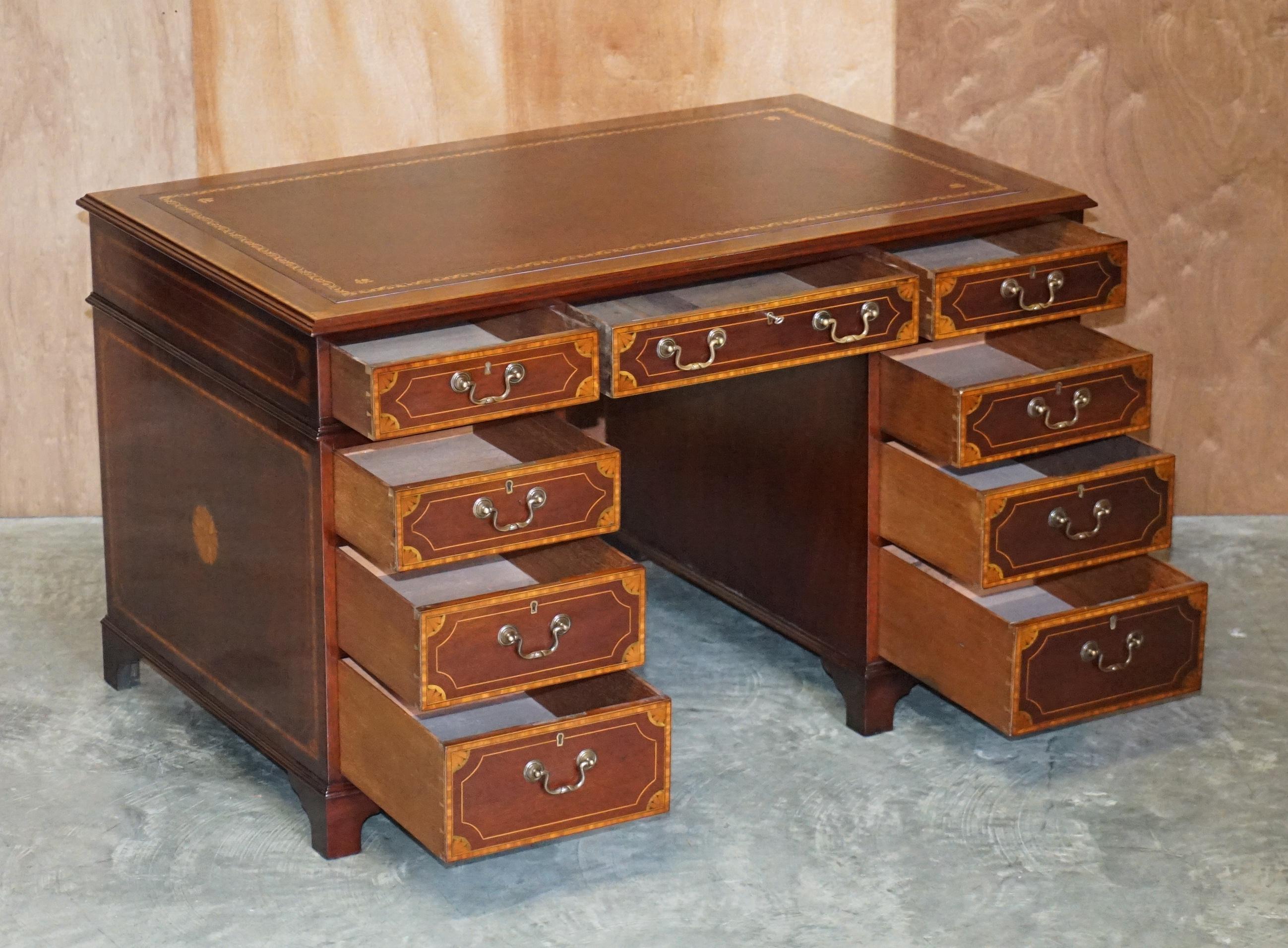 Stunning Antique Victorian Fully Restored Sheraton Revival Desk Oxblood Leather For Sale 13