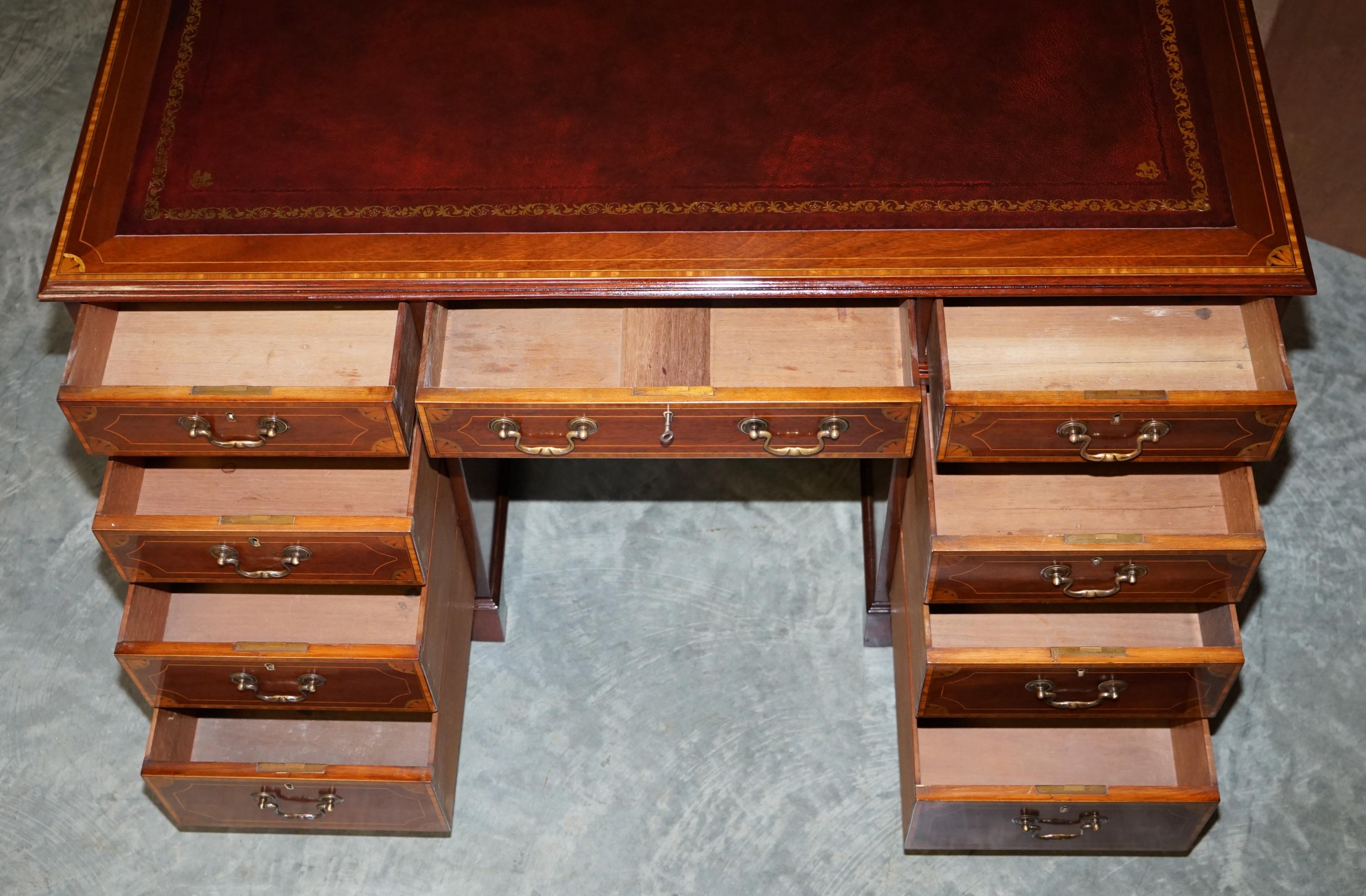 Stunning Antique Victorian Fully Restored Sheraton Revival Desk Oxblood Leather For Sale 14