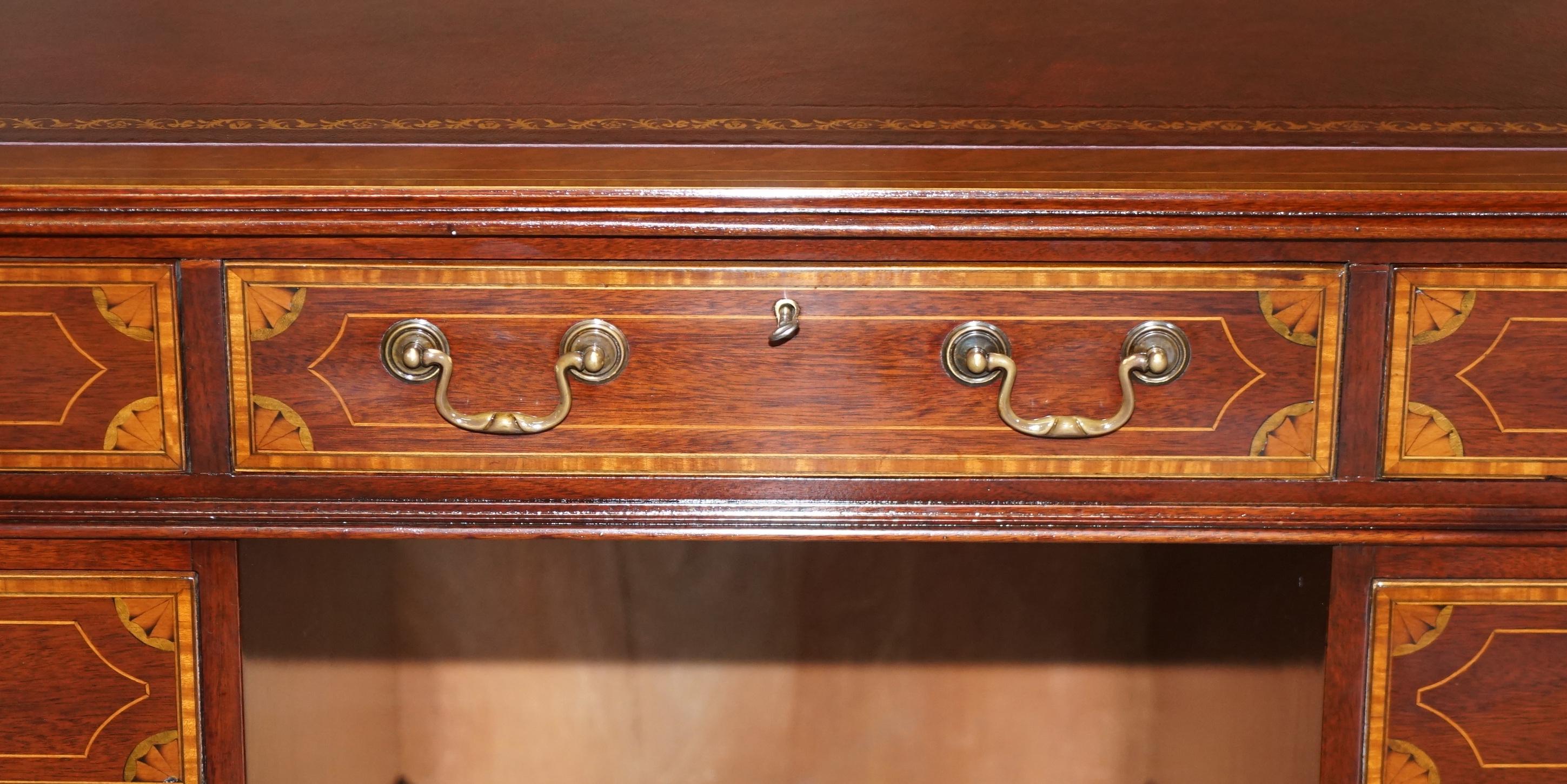 Stunning Antique Victorian Fully Restored Sheraton Revival Desk Oxblood Leather For Sale 2