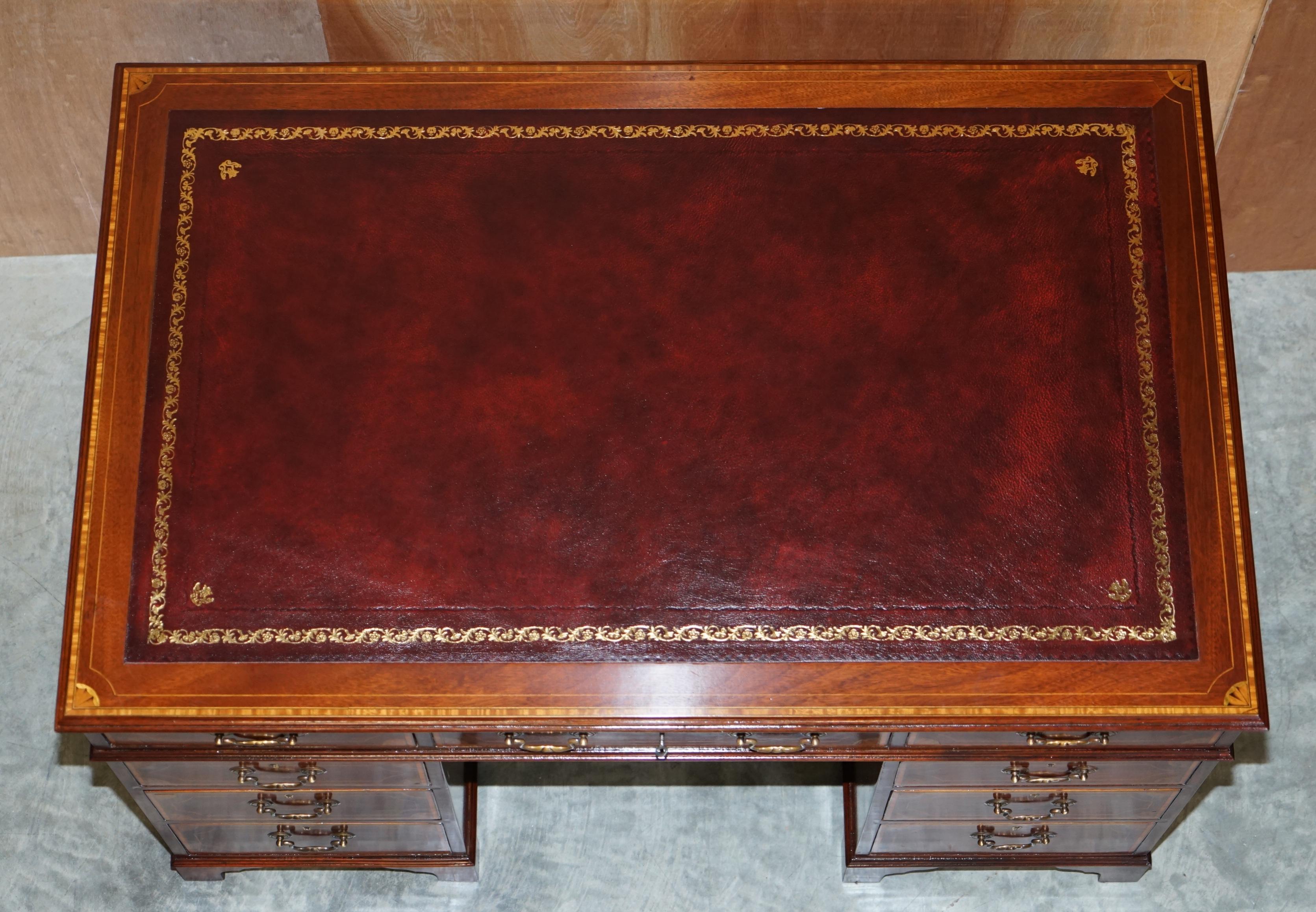 Stunning Antique Victorian Fully Restored Sheraton Revival Desk Oxblood Leather For Sale 4