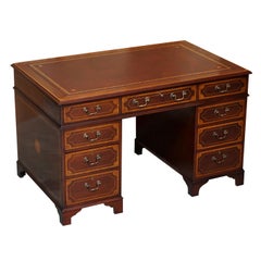 Stunning Antique Victorian Fully Restored Sheraton Revival Desk Oxblood Leather