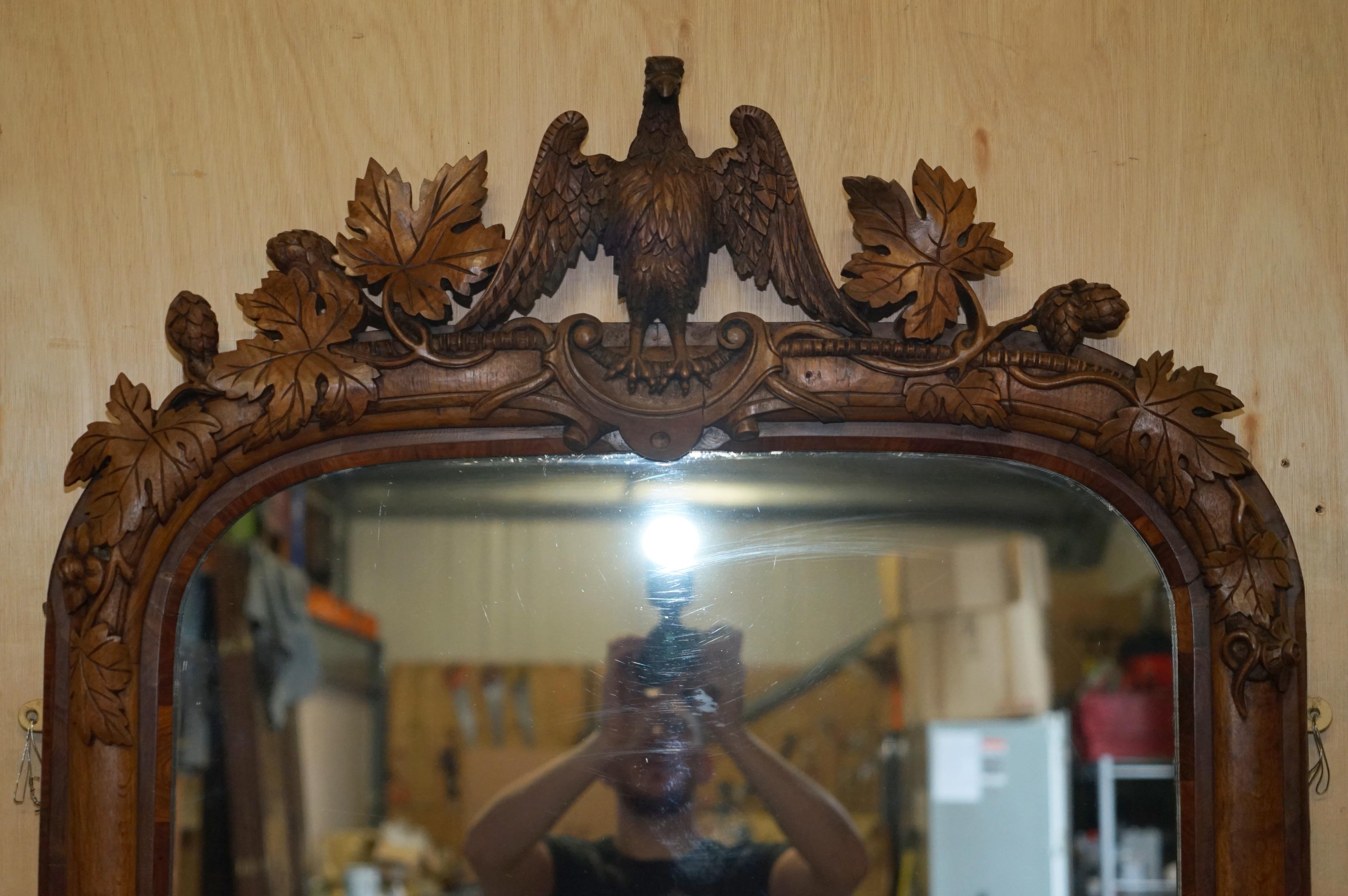 High Victorian STUNNING ANTIQUE ViCTORIAN HAND CARVED CIR 1860 AMERICAN EAGLE OVERMANTLE MIRROR For Sale