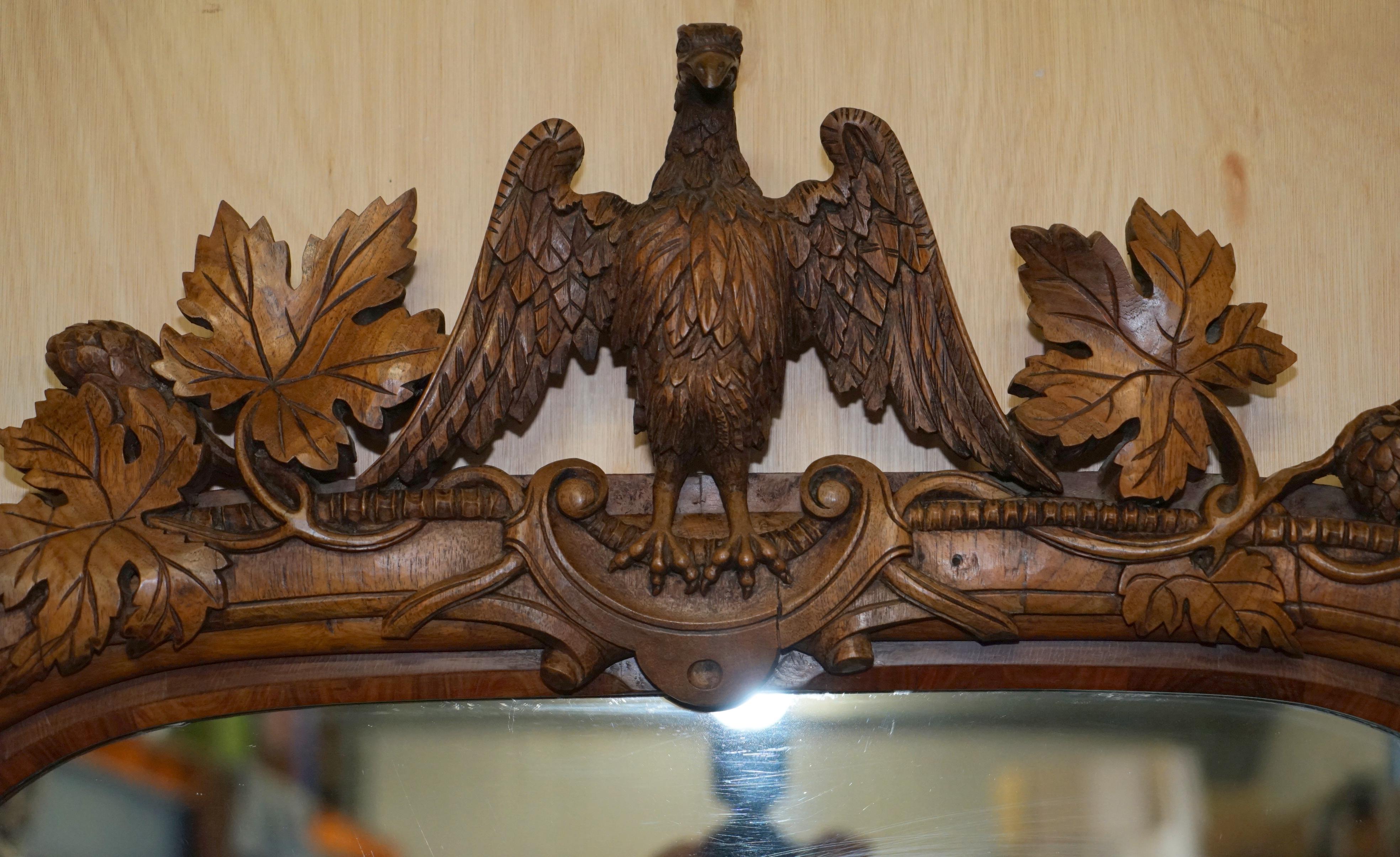 English STUNNING ANTIQUE ViCTORIAN HAND CARVED CIR 1860 AMERICAN EAGLE OVERMANTLE MIRROR For Sale