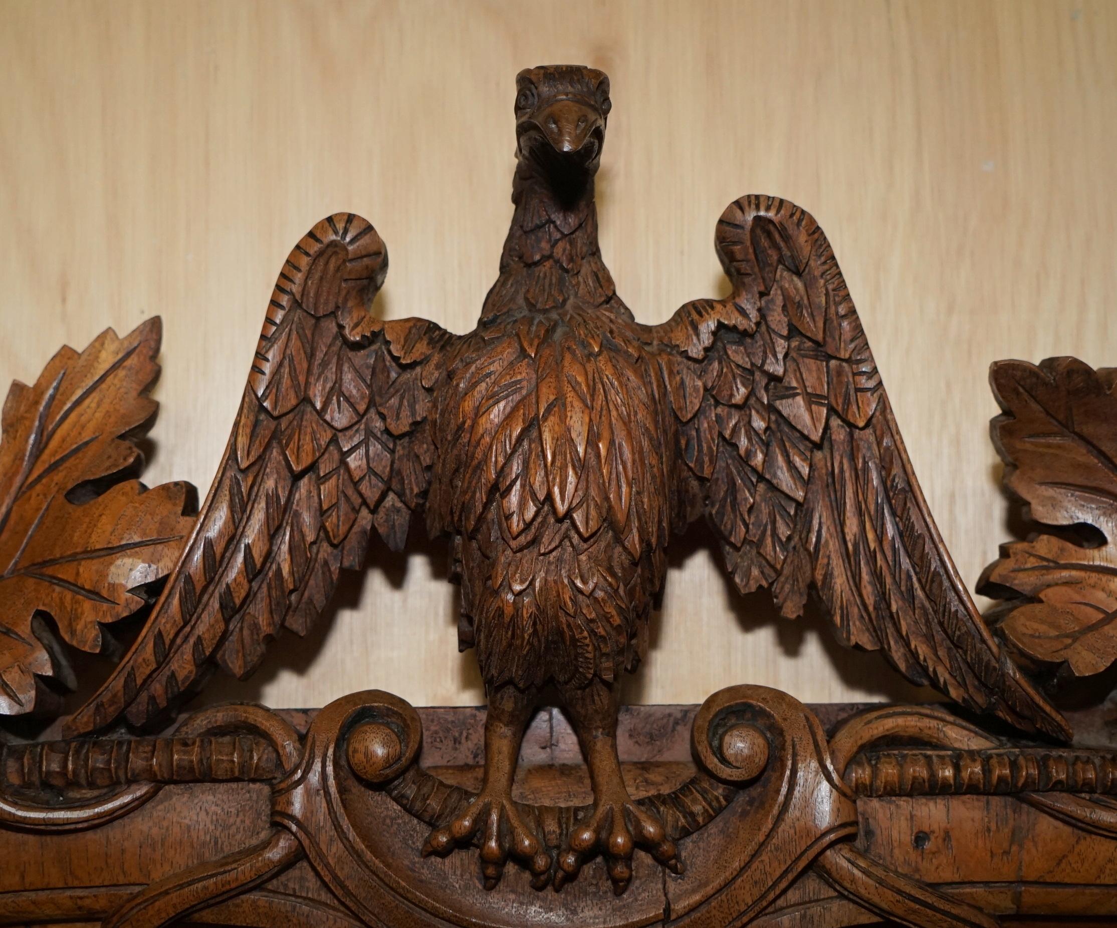 Hand-Crafted STUNNING ANTIQUE ViCTORIAN HAND CARVED CIR 1860 AMERICAN EAGLE OVERMANTLE MIRROR For Sale