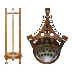 Stunning Antique Victorian Hand Carved Oak Revolving Snooker Pool Cue Rack