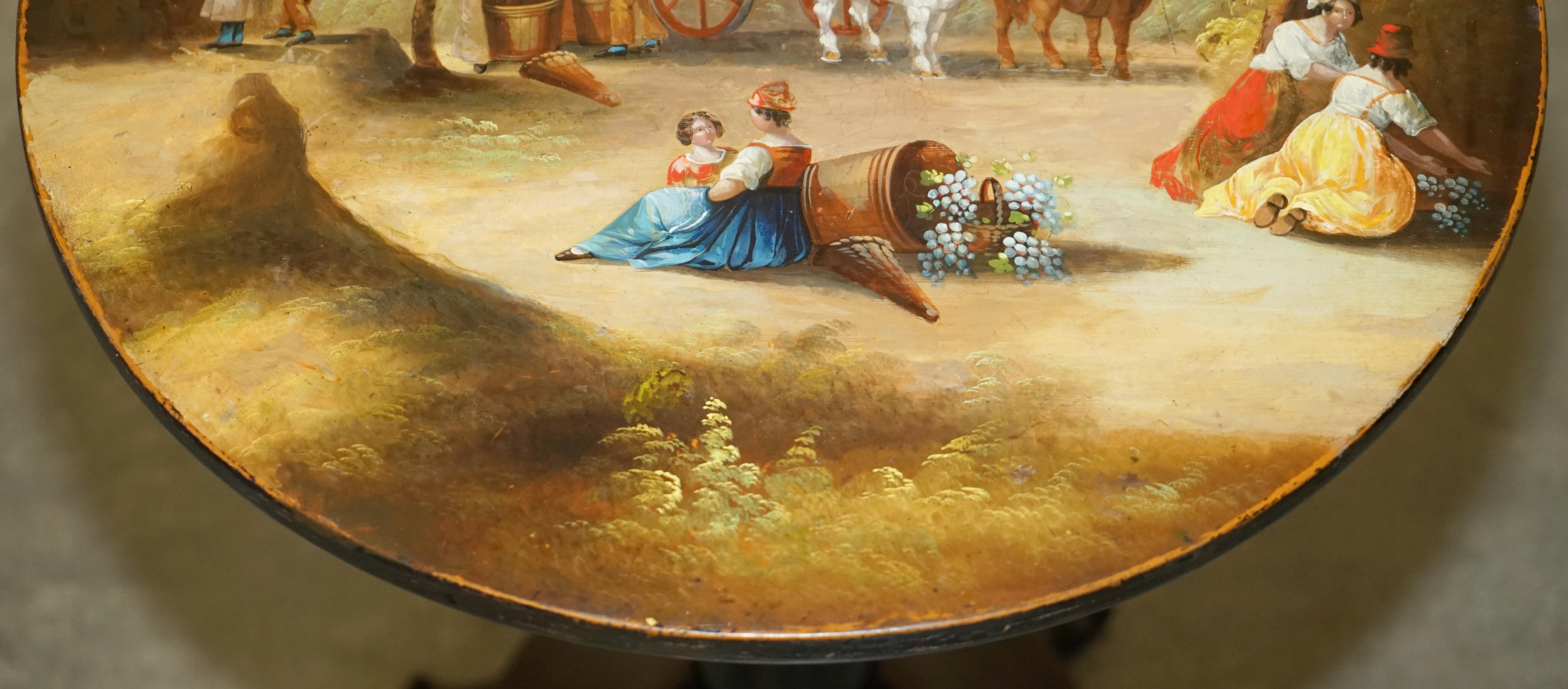 STUNNiNG ANTIQUE VICTORIAN HAND PAINTED GRAPE HARVEST DEPICTED OCCASIONAL TABLE im Angebot 8