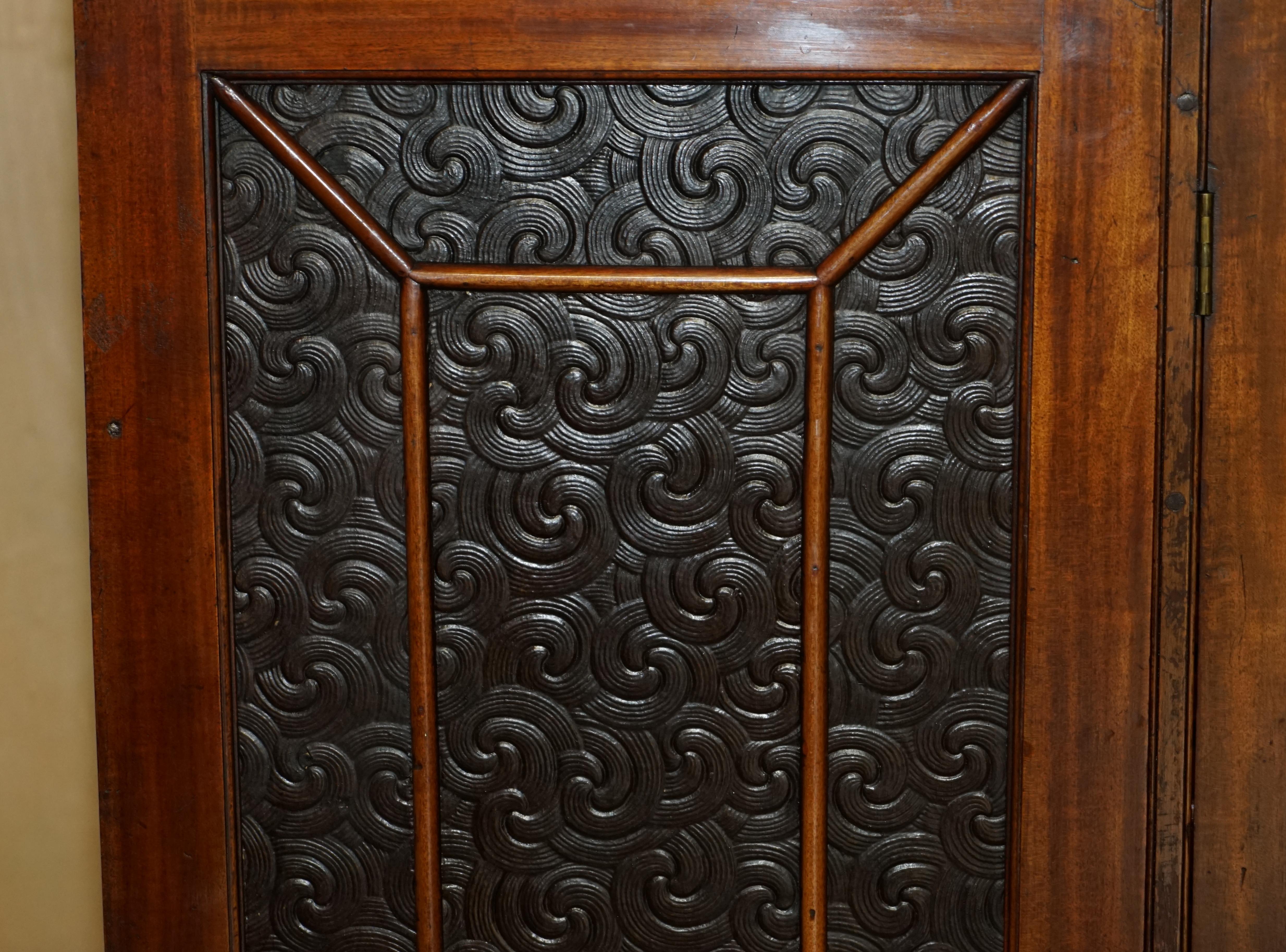 Hand-Crafted Stunning Antique Victorian Hardwood & Embossed Leather Library Bookcase Cupboard For Sale