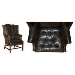 STUNNING ANTiQUE VICTORIAN LEATHER WINGBACK ARMCHAIR THOMAS CHIPPENDALE BUTTONS