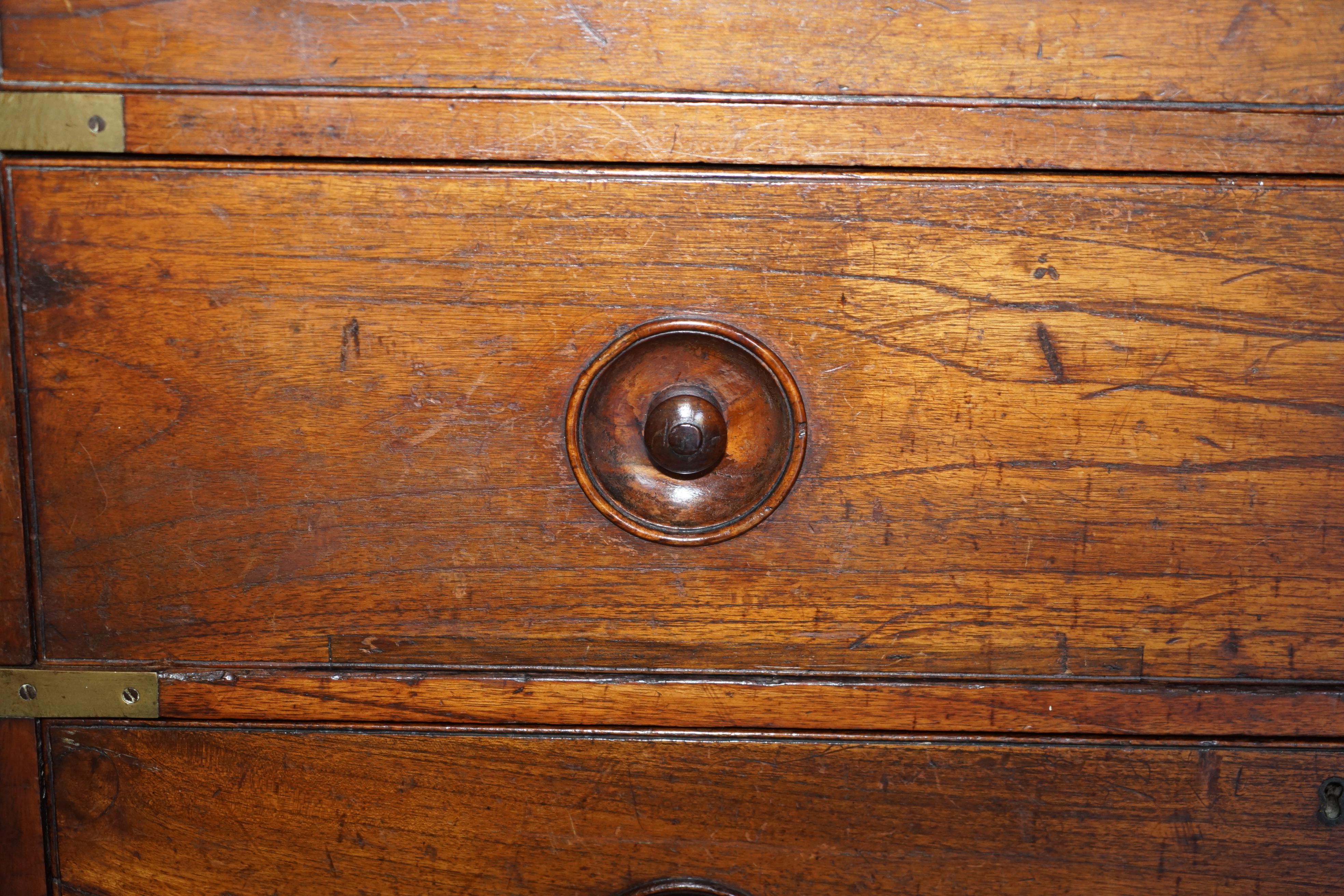 Stunning Antique Victorian Military Campaign Chest of Drawers Very Rare Handles 3