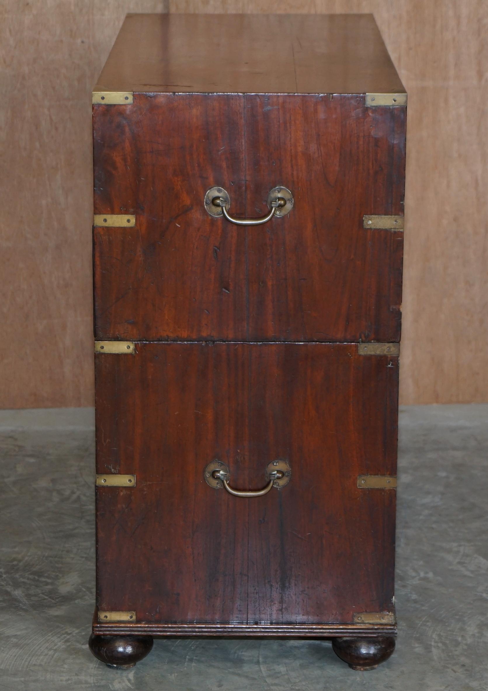 Stunning Antique Victorian Military Campaign Chest of Drawers Very Rare Handles 8