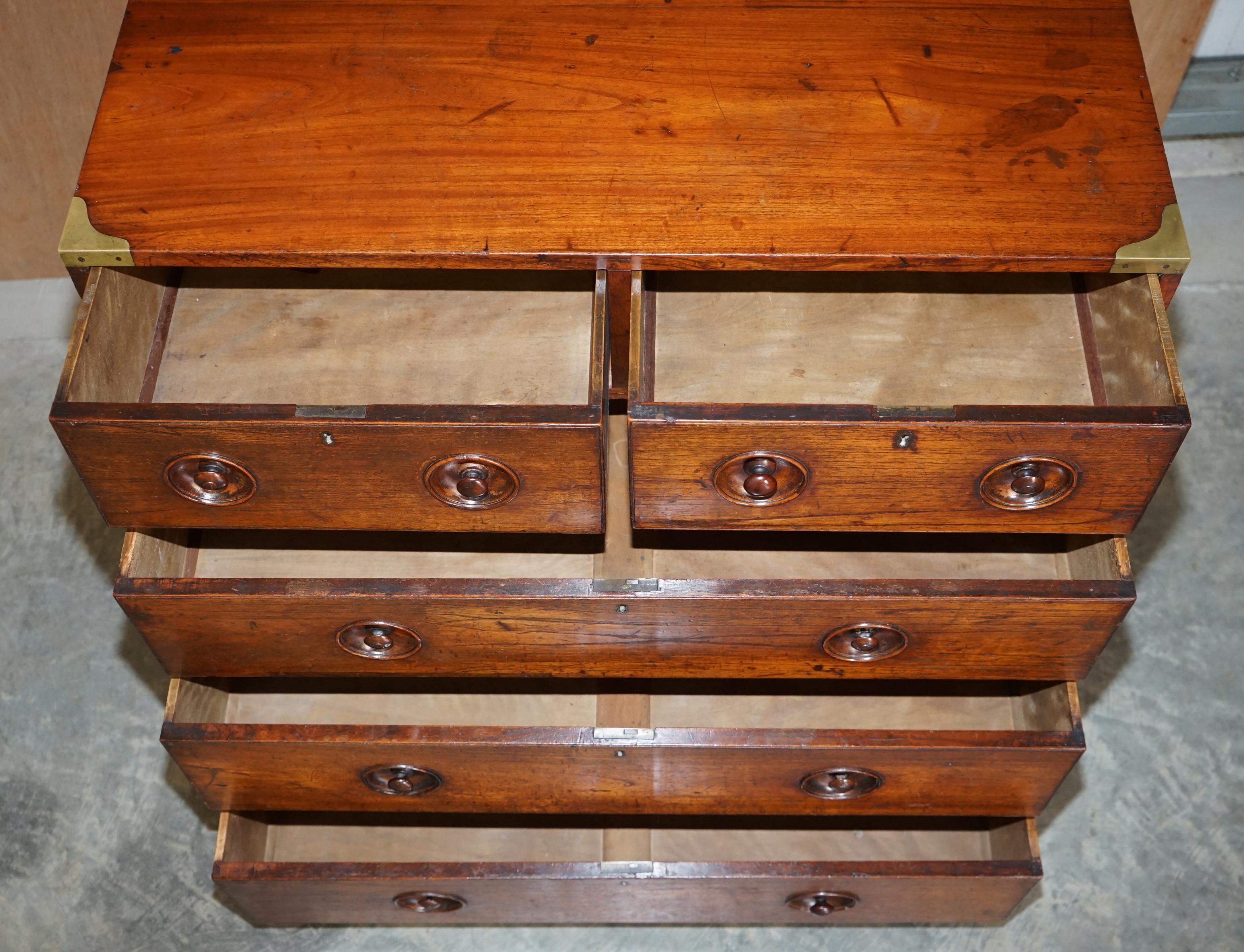 Stunning Antique Victorian Military Campaign Chest of Drawers Very Rare Handles 10
