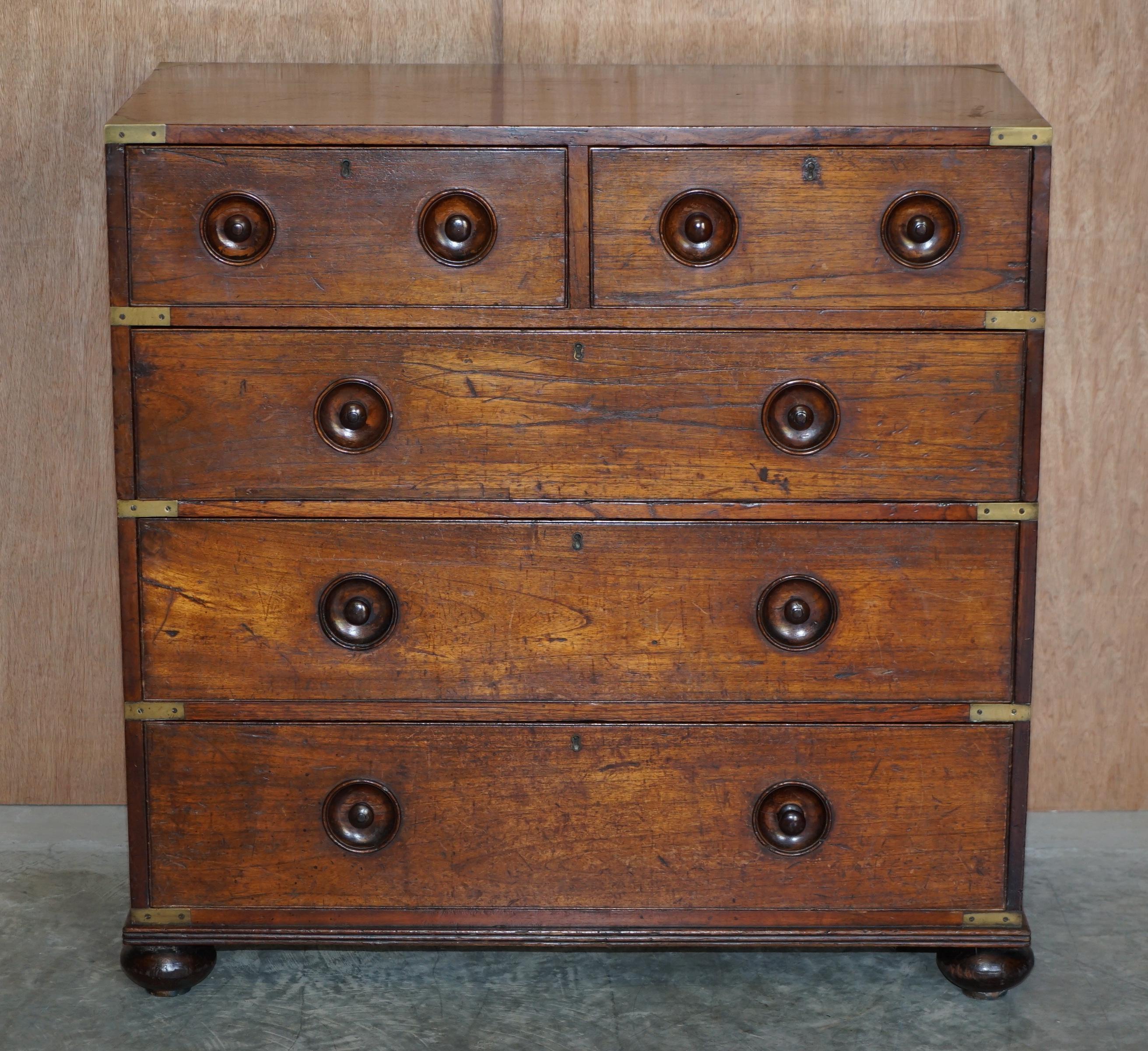 We are delighted to offer for sale this exceptional mid Victorian military Campaign chest of drawers with very rare haberdashery style recessed handles

What a find, this is the earliest Campaign trunk I have ever owned, made in the very early