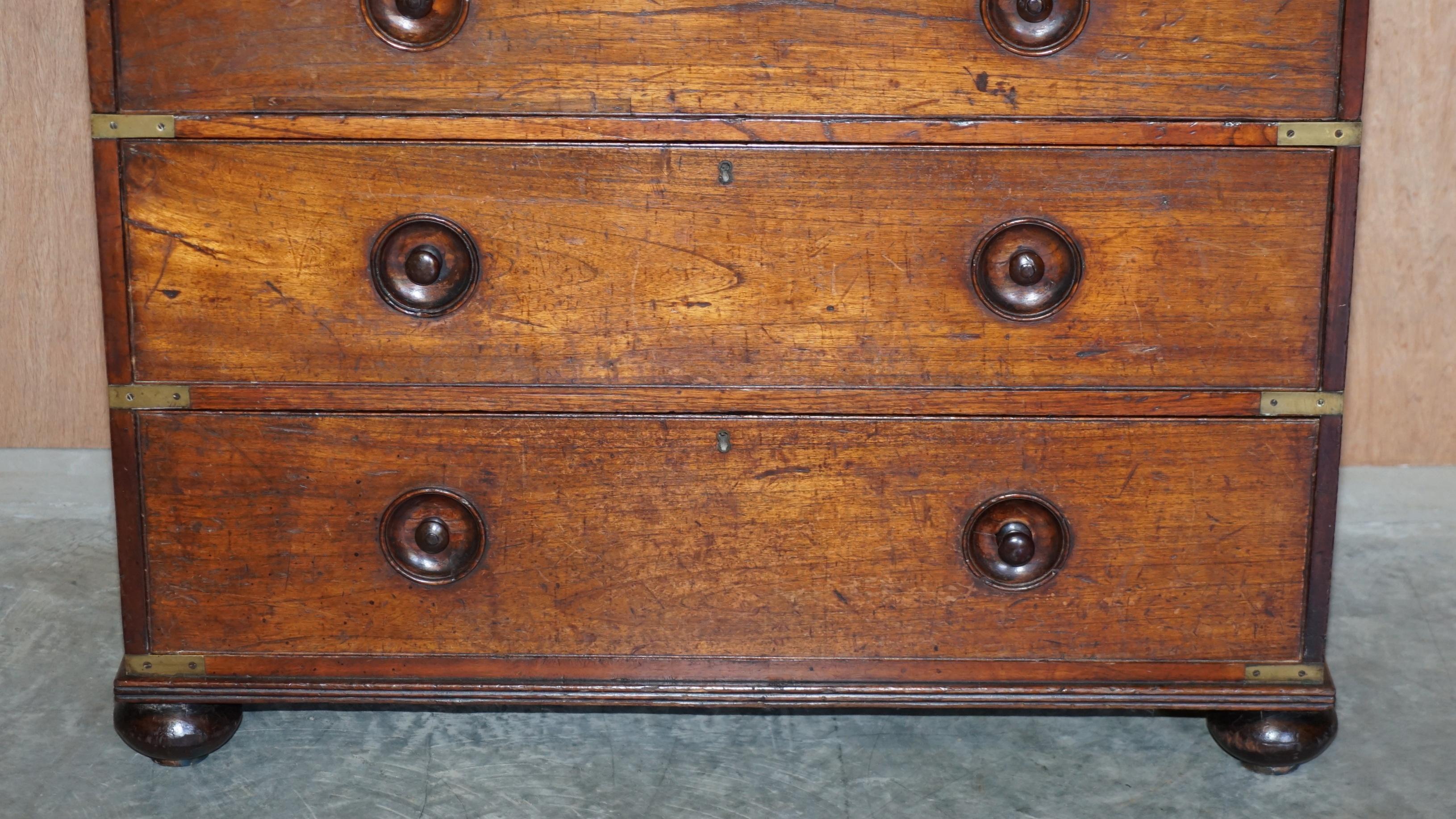 Stunning Antique Victorian Military Campaign Chest of Drawers Very Rare Handles 2