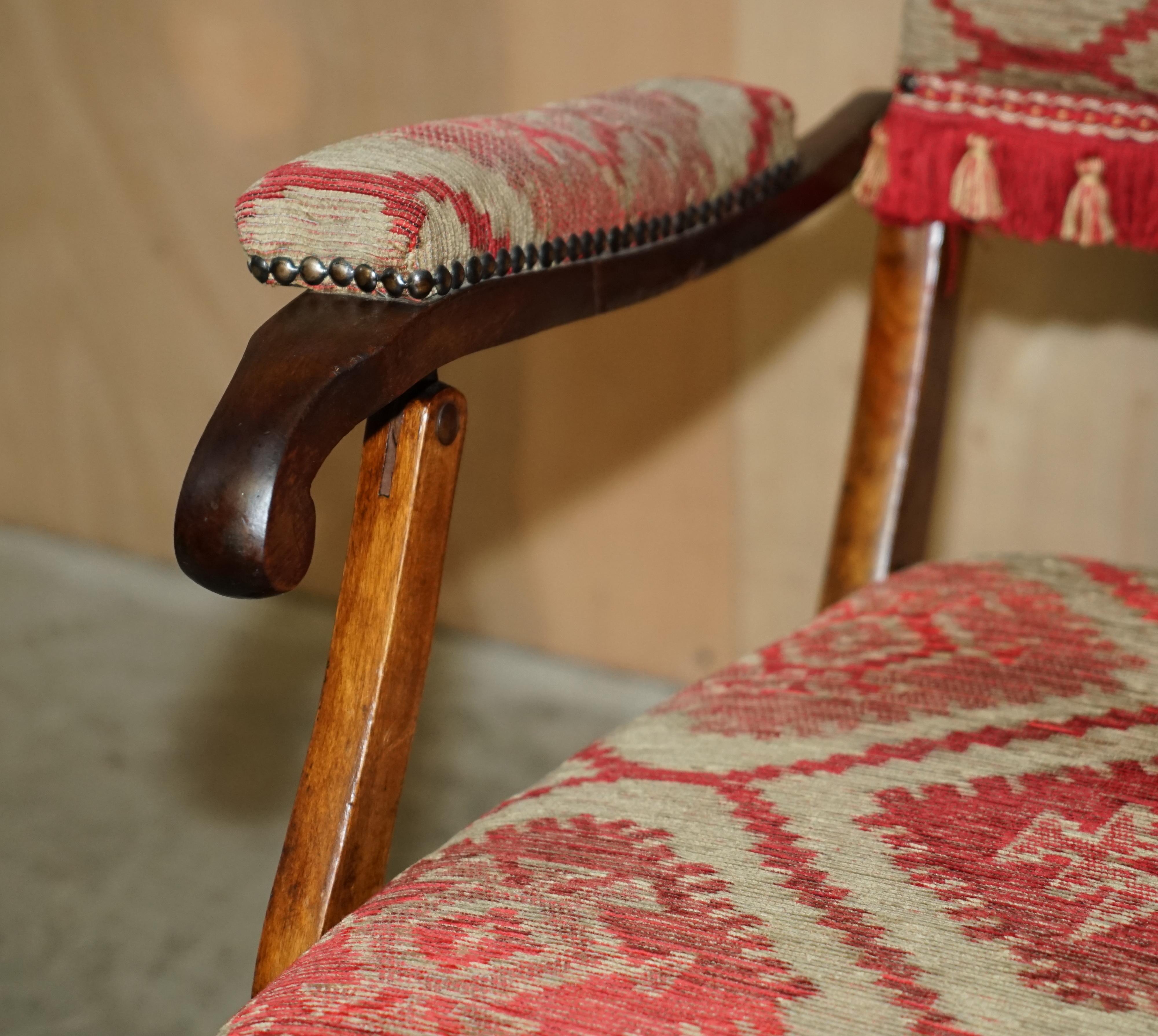 Stunning Antique Victorian Military Campaign Kilim Upholstered Folding Armchair For Sale 4
