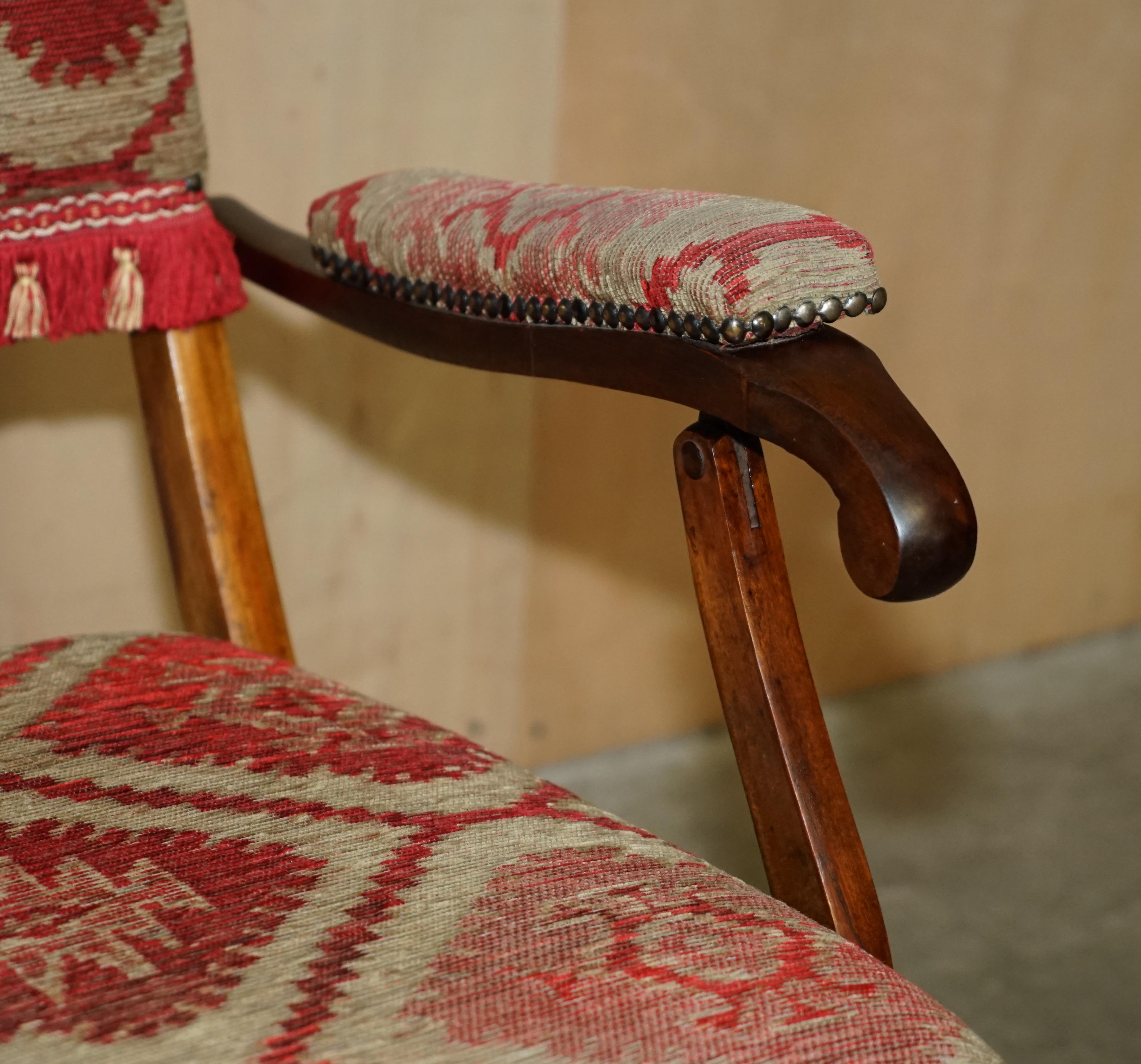 Stunning Antique Victorian Military Campaign Kilim Upholstered Folding Armchair For Sale 5