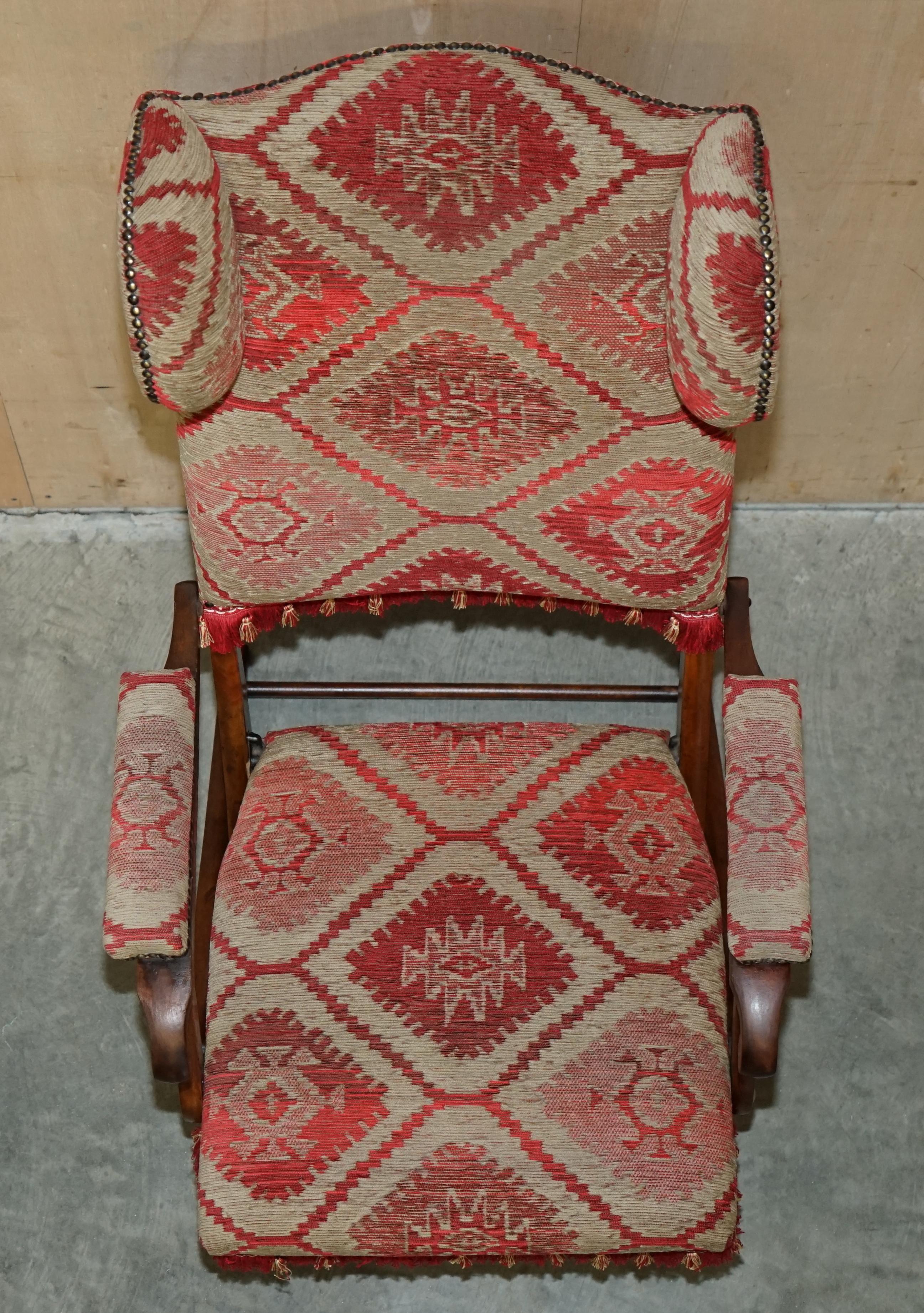 Stunning Antique Victorian Military Campaign Kilim Upholstered Folding Armchair For Sale 9