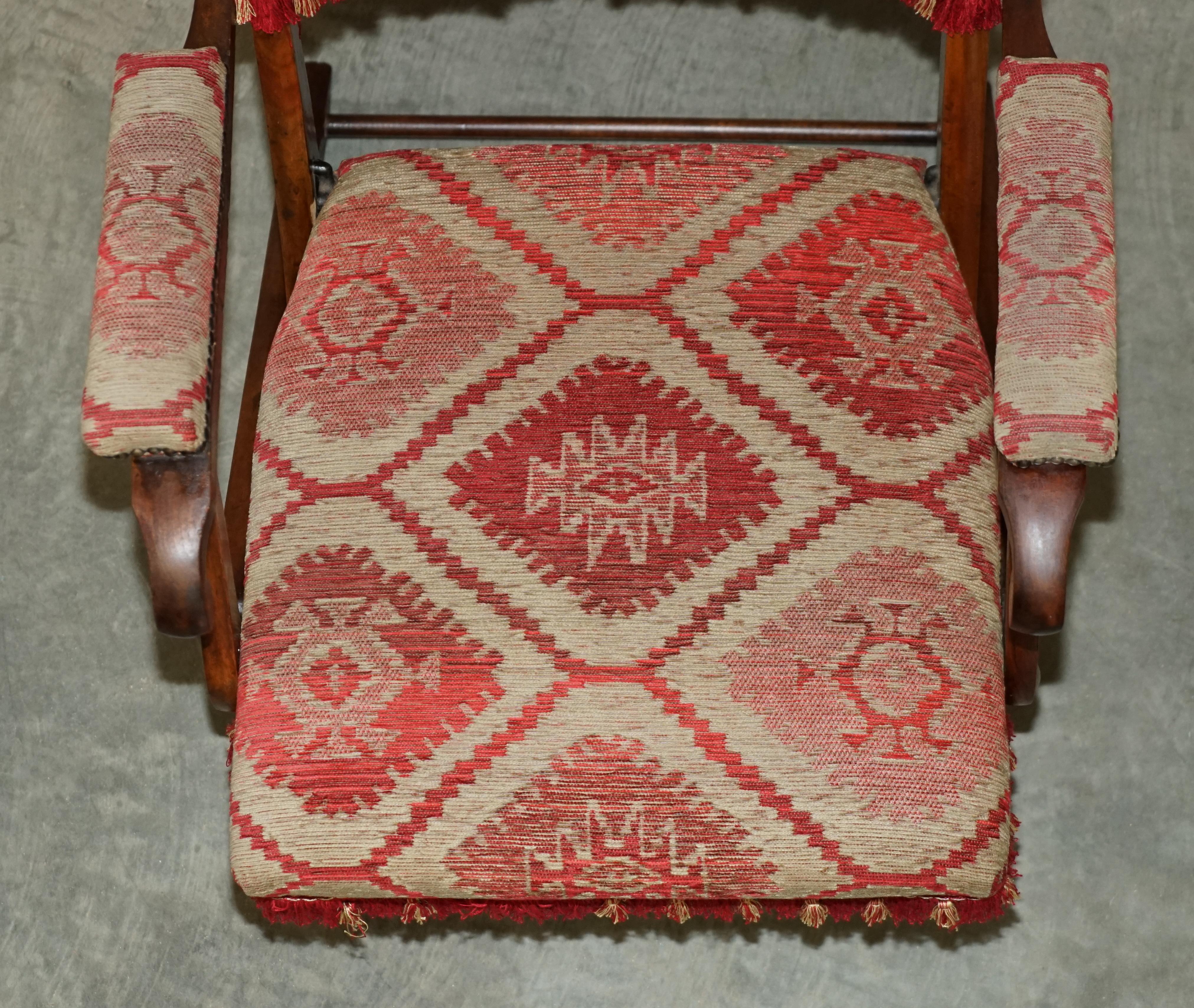 Stunning Antique Victorian Military Campaign Kilim Upholstered Folding Armchair For Sale 10