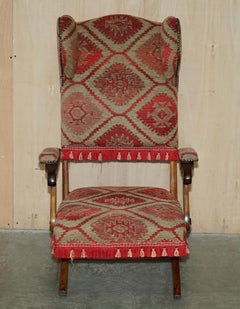 Stunning Antique Victorian Military Campaign Kilim Upholstered Folding Armchair