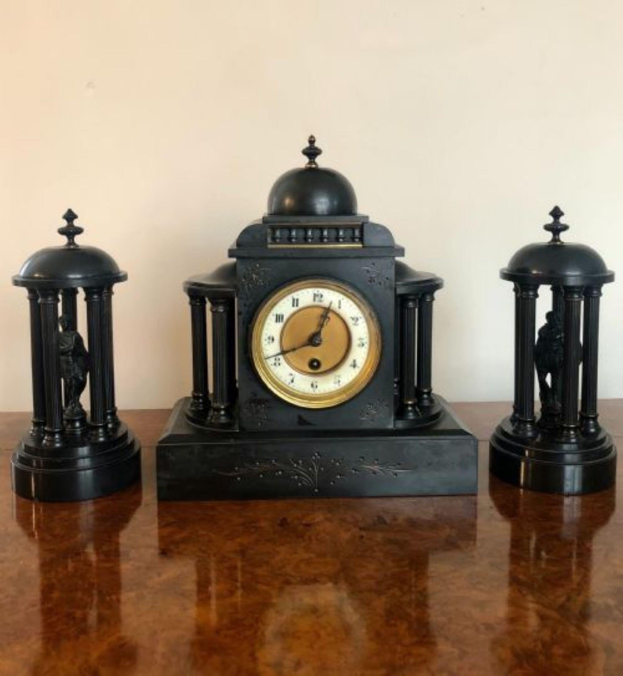 Stunning Antique Victorian Quality 8 Day Movement Marble Clock Set In Good Condition For Sale In Ipswich, GB