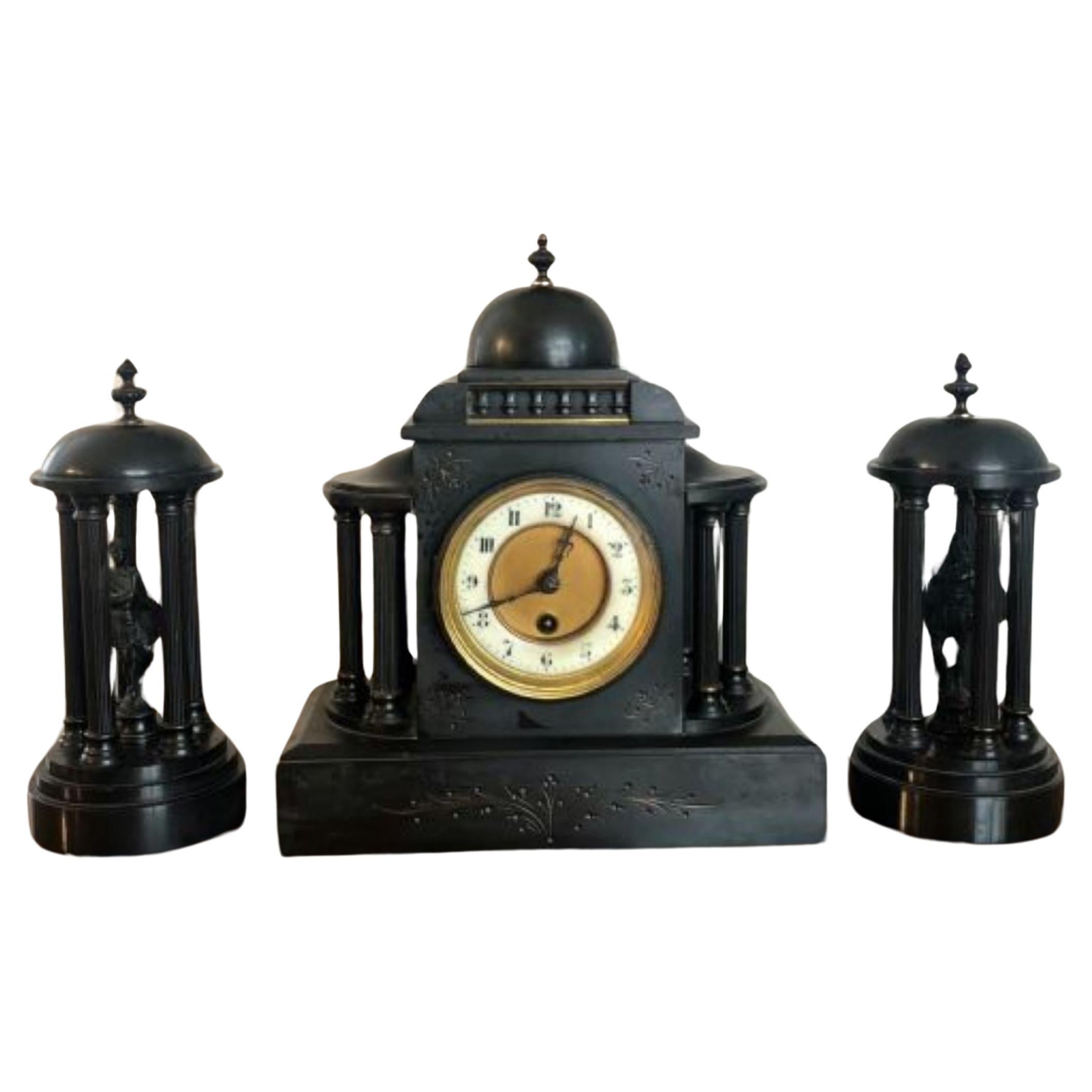 Stunning Antique Victorian Quality 8 Day Movement Marble Clock Set For Sale