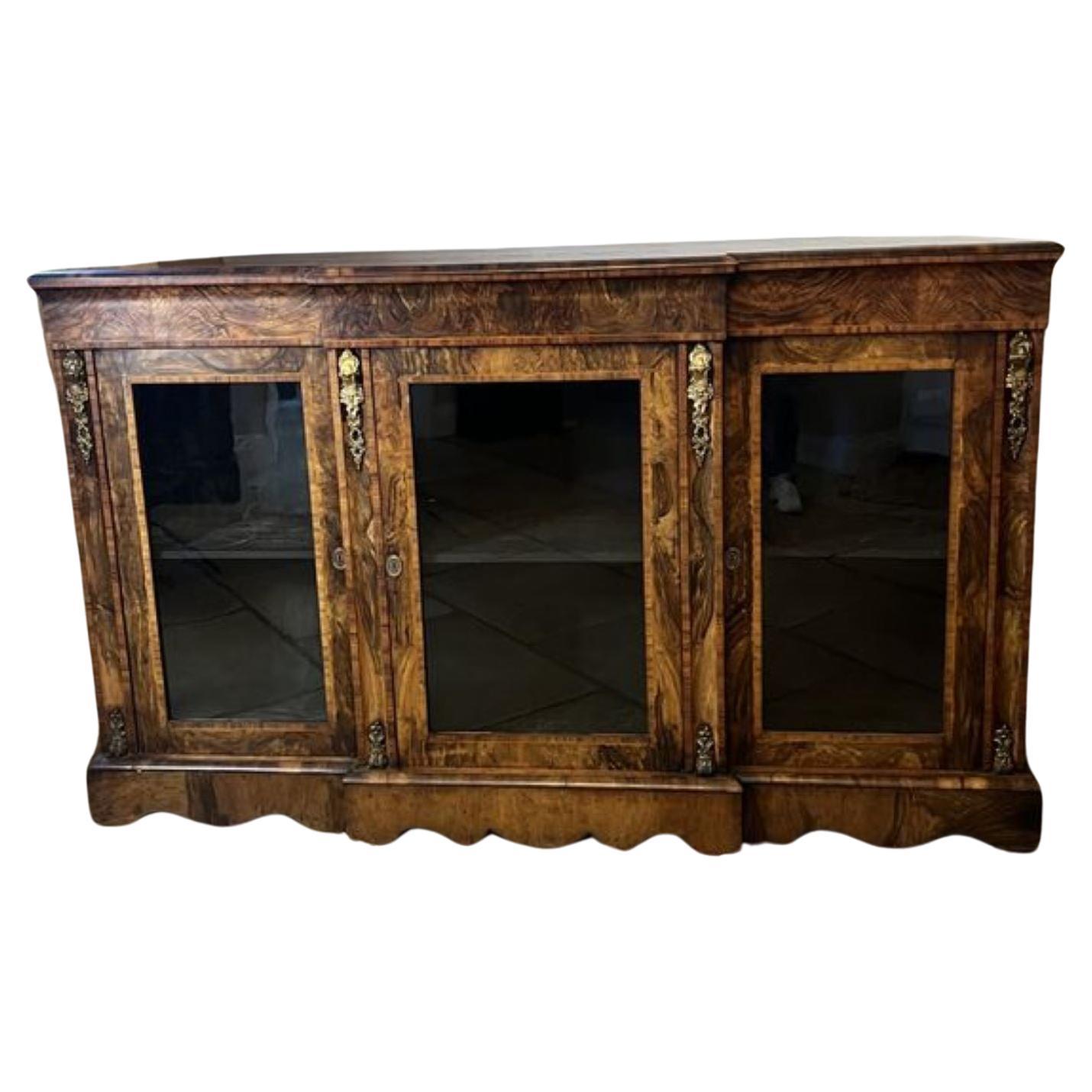 Stunning antique Victorian quality burr walnut breakfront bookcase  For Sale