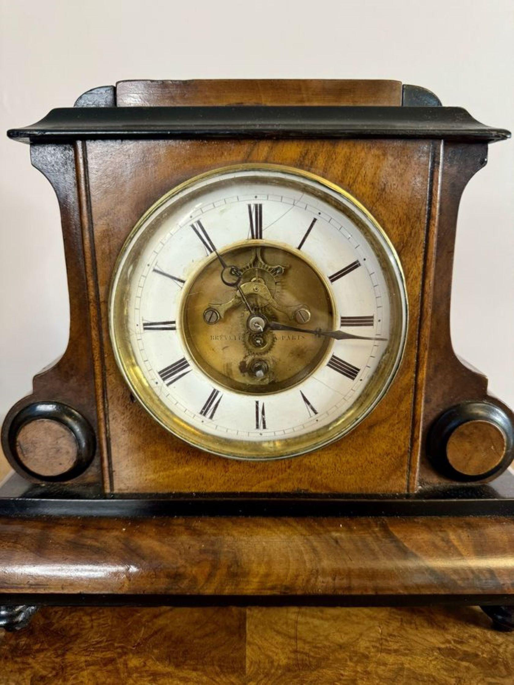 Impresionante reloj de chimenea antiguo de nogal rebabas de calidad victoriana en Bueno estado para la venta en Ipswich, GB