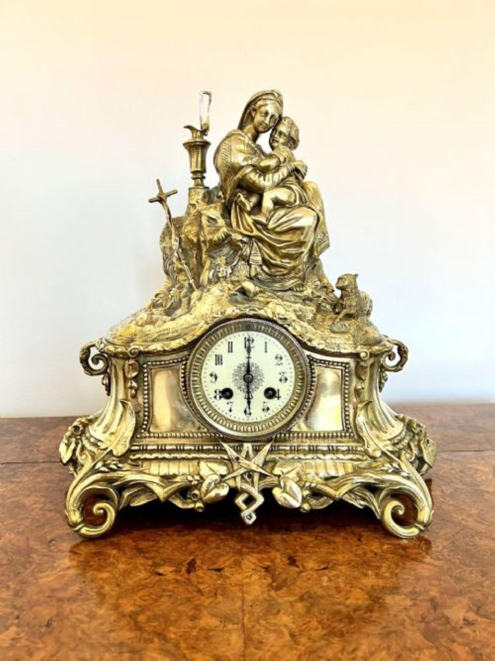 Brass Stunning antique Victorian quality ornate brass mantle clock  For Sale