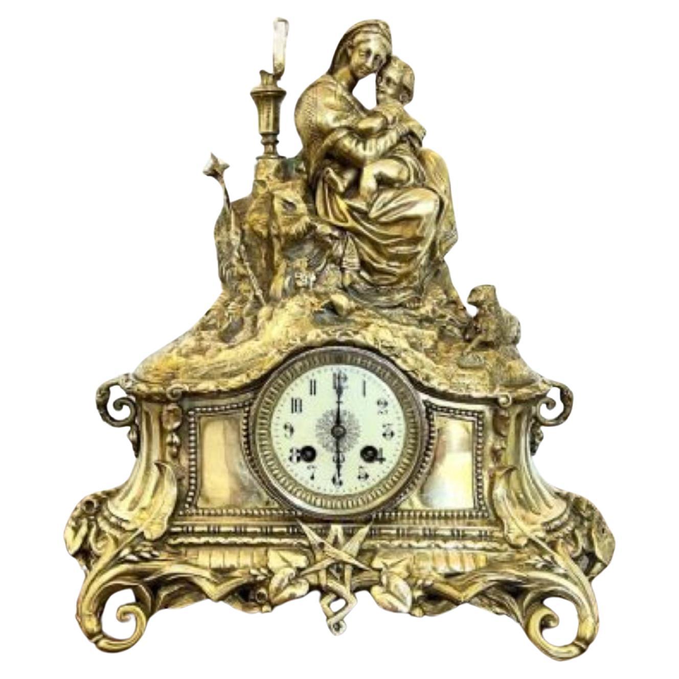 Stunning antique Victorian quality ornate brass mantle clock  For Sale