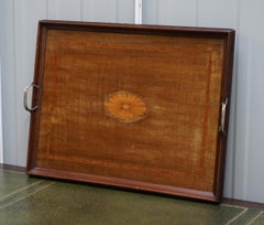 Stunning Antique Victorian Walnut & Bronze Sheraton Inlaid Butlers Serving Tray