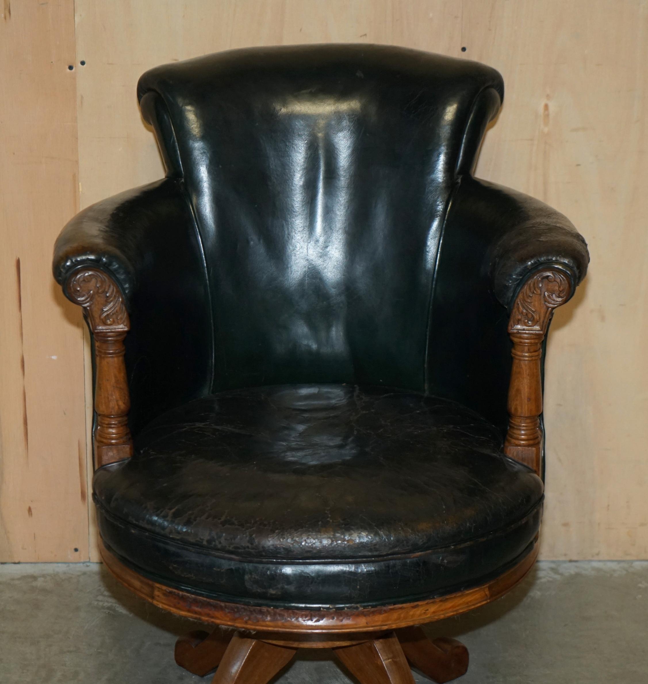 William IV STUNNING ANTIQUE WILLIAN IV CIRCA 1830 HAND CARVED WALNUT CAPTAINS SWIVEL CHAiR For Sale